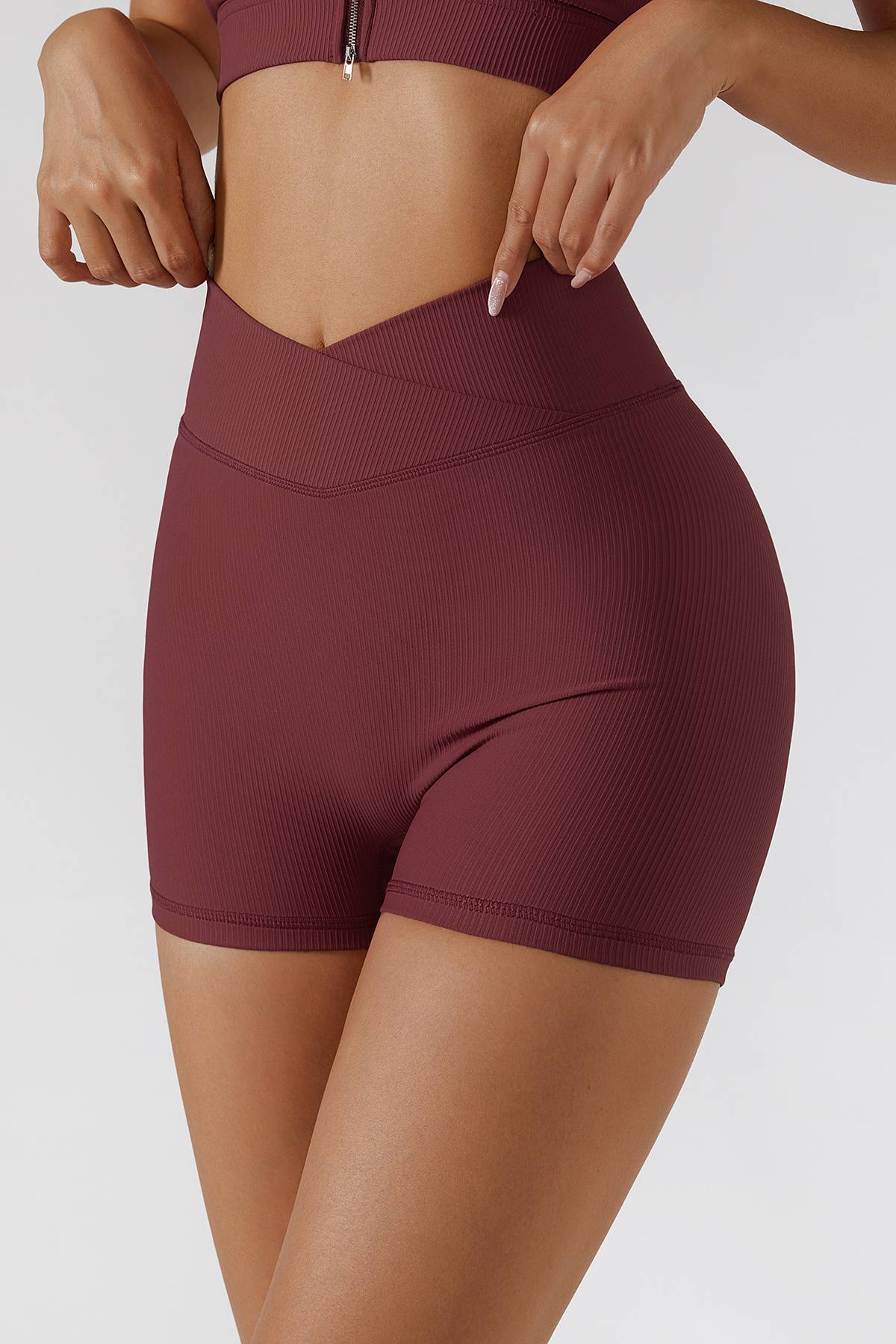 Ribbed V-Waist Scrunch Butt Shorts by bornfocus