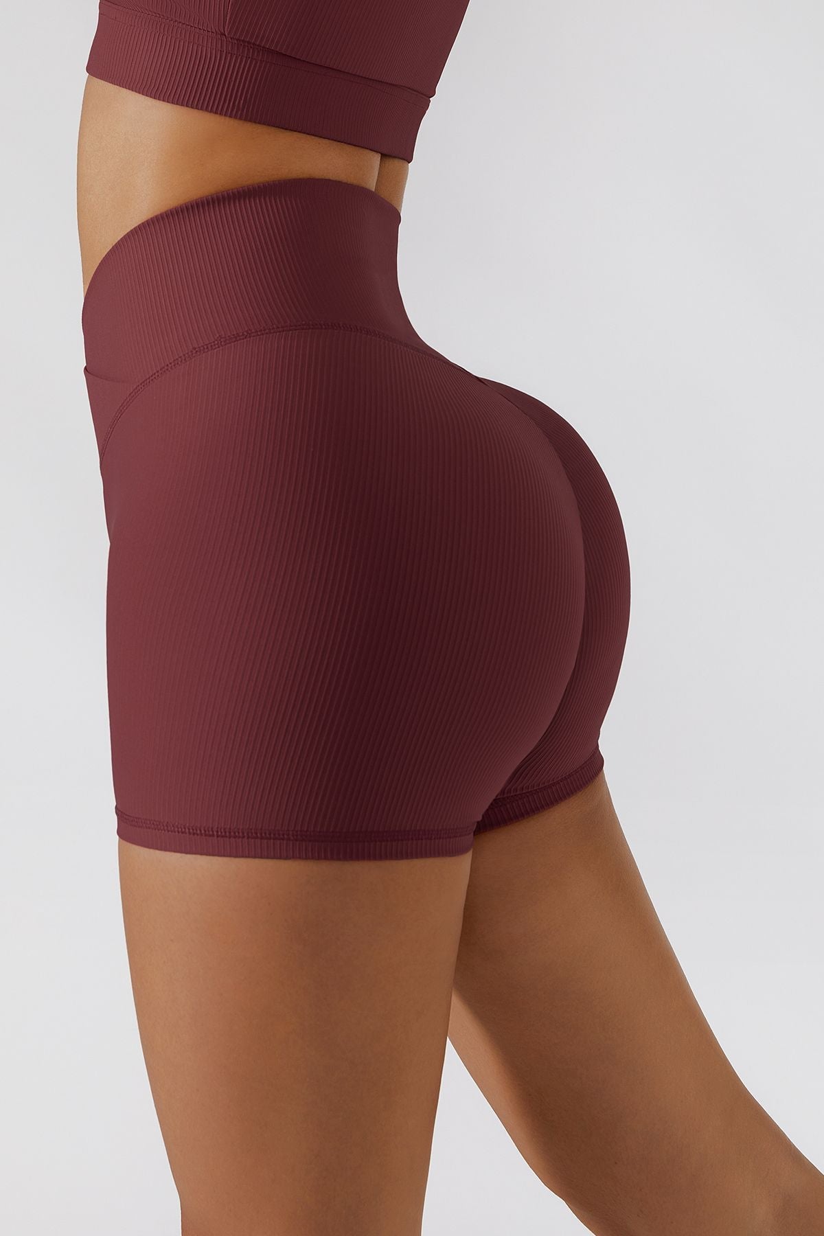 Ribbed V-Waist Scrunch Butt Shorts by bornfocus