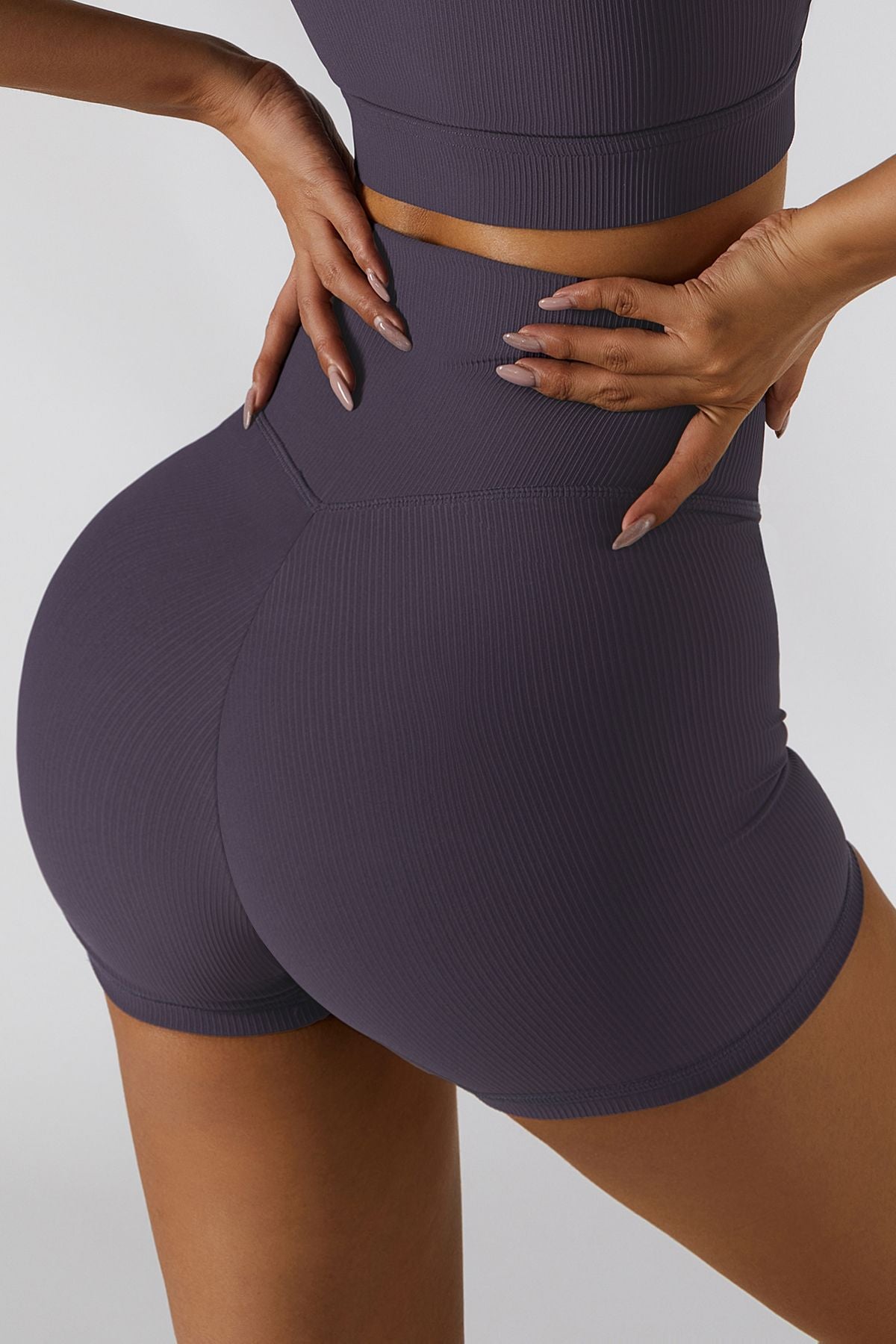 Ribbed V-Waist Scrunch Butt Shorts by bornfocus