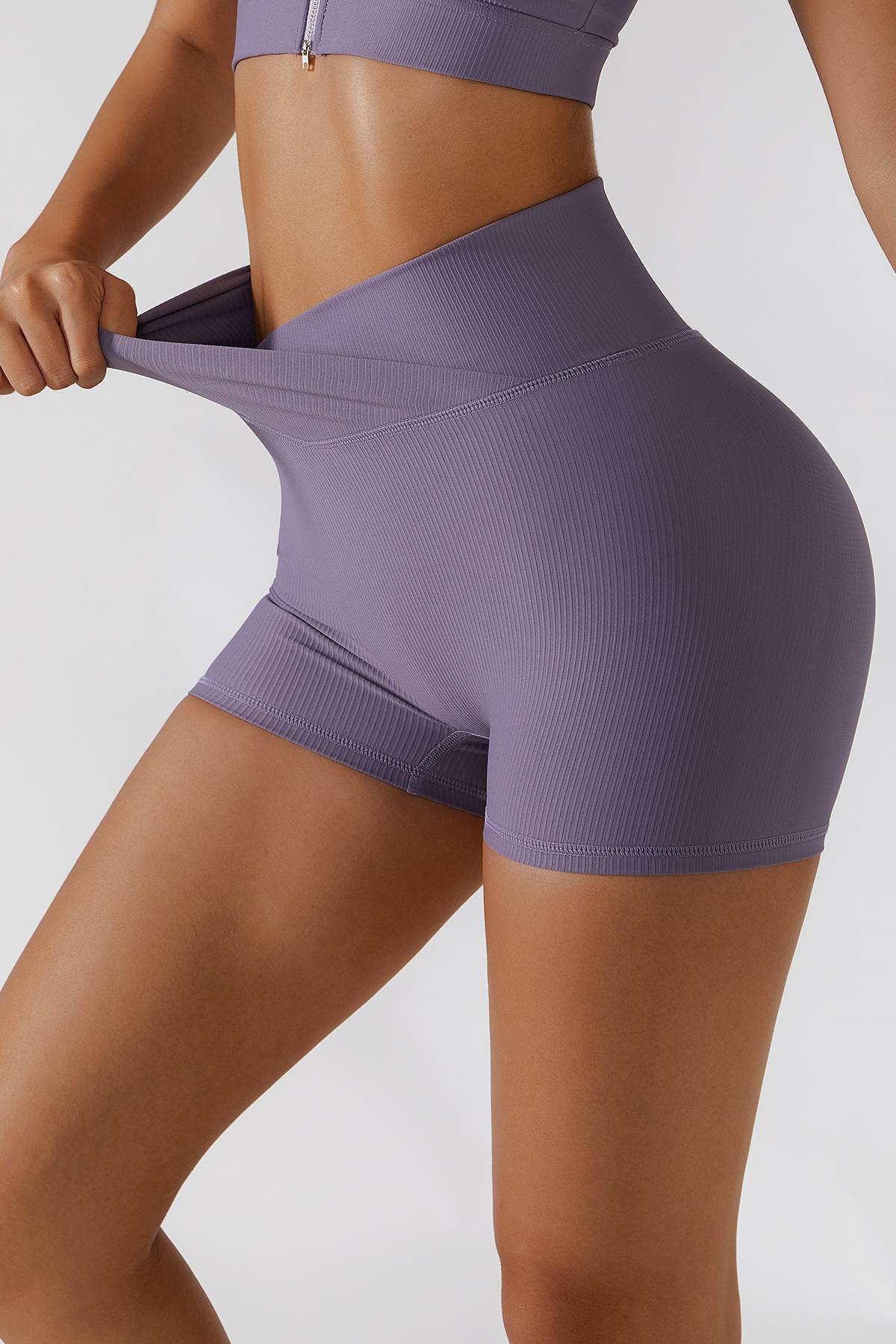 Ribbed V-Waist Scrunch Butt Shorts by bornfocus