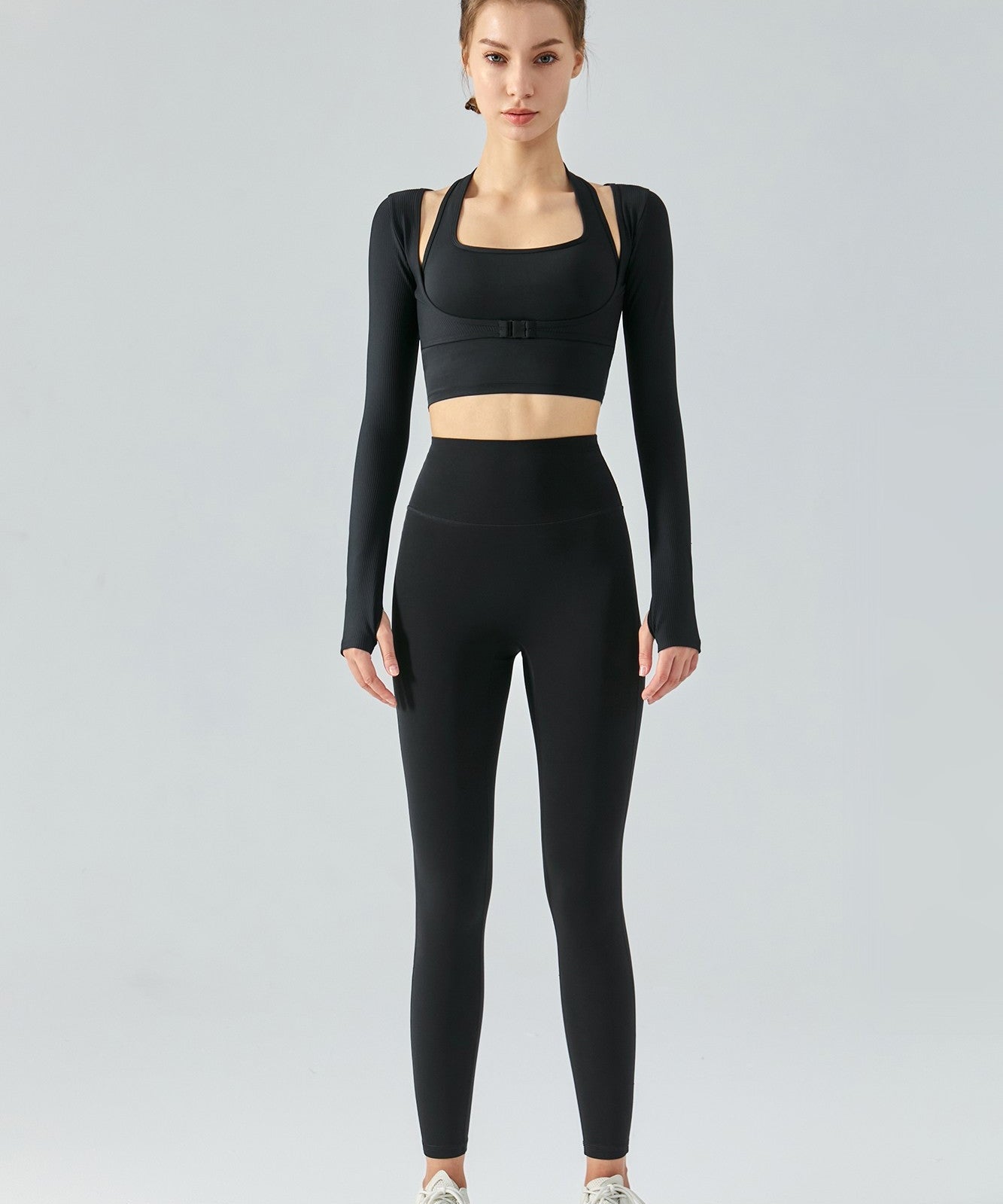 Ribbed Halter Crop Top & Leggings Activewear Set by bornfocus