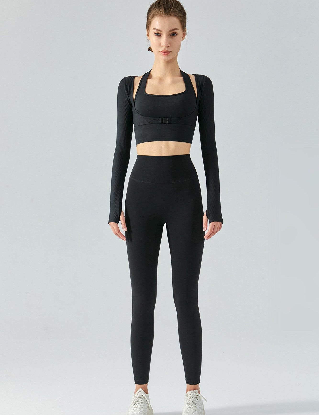 Ribbed Halter Crop Top & Leggings Activewear Set by bornfocus