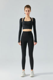 Ribbed Halter Crop Top & Leggings Activewear Set by bornfocus