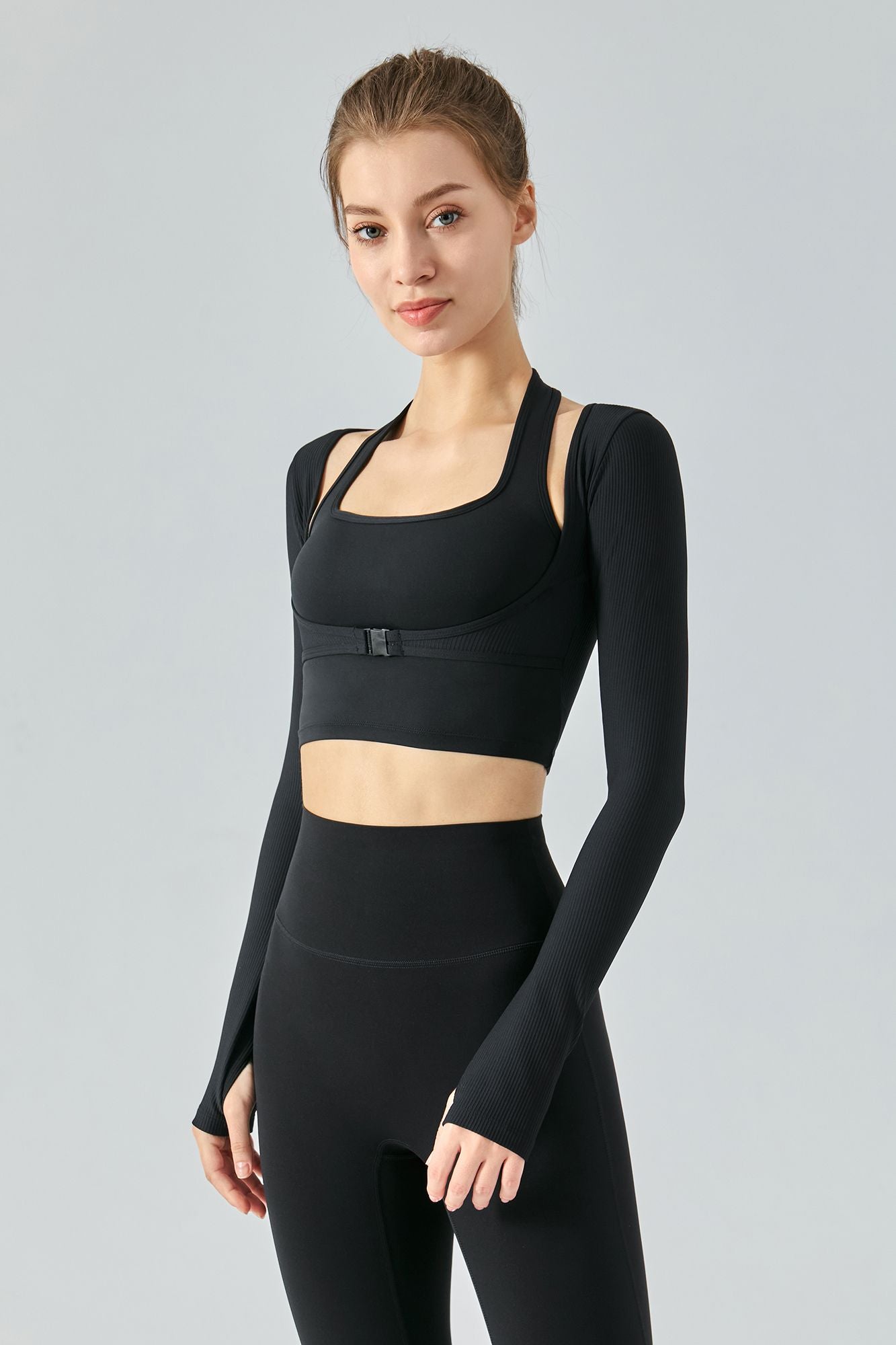 Ribbed Halter Crop Top & Leggings Activewear Set by bornfocus