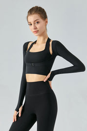 Ribbed Halter Crop Top & Leggings Activewear Set by bornfocus