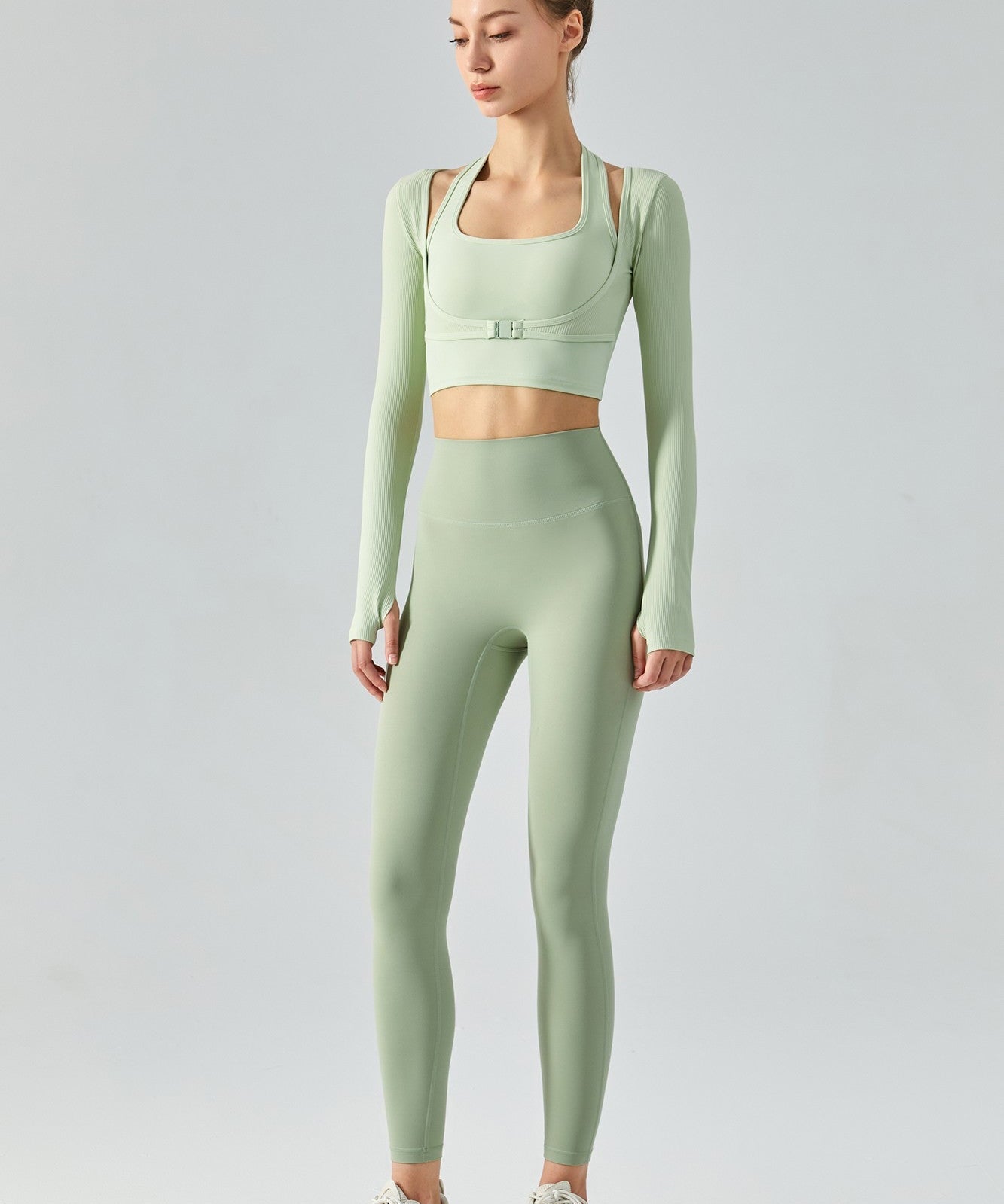 Ribbed Halter Crop Top & Leggings Activewear Set by bornfocus