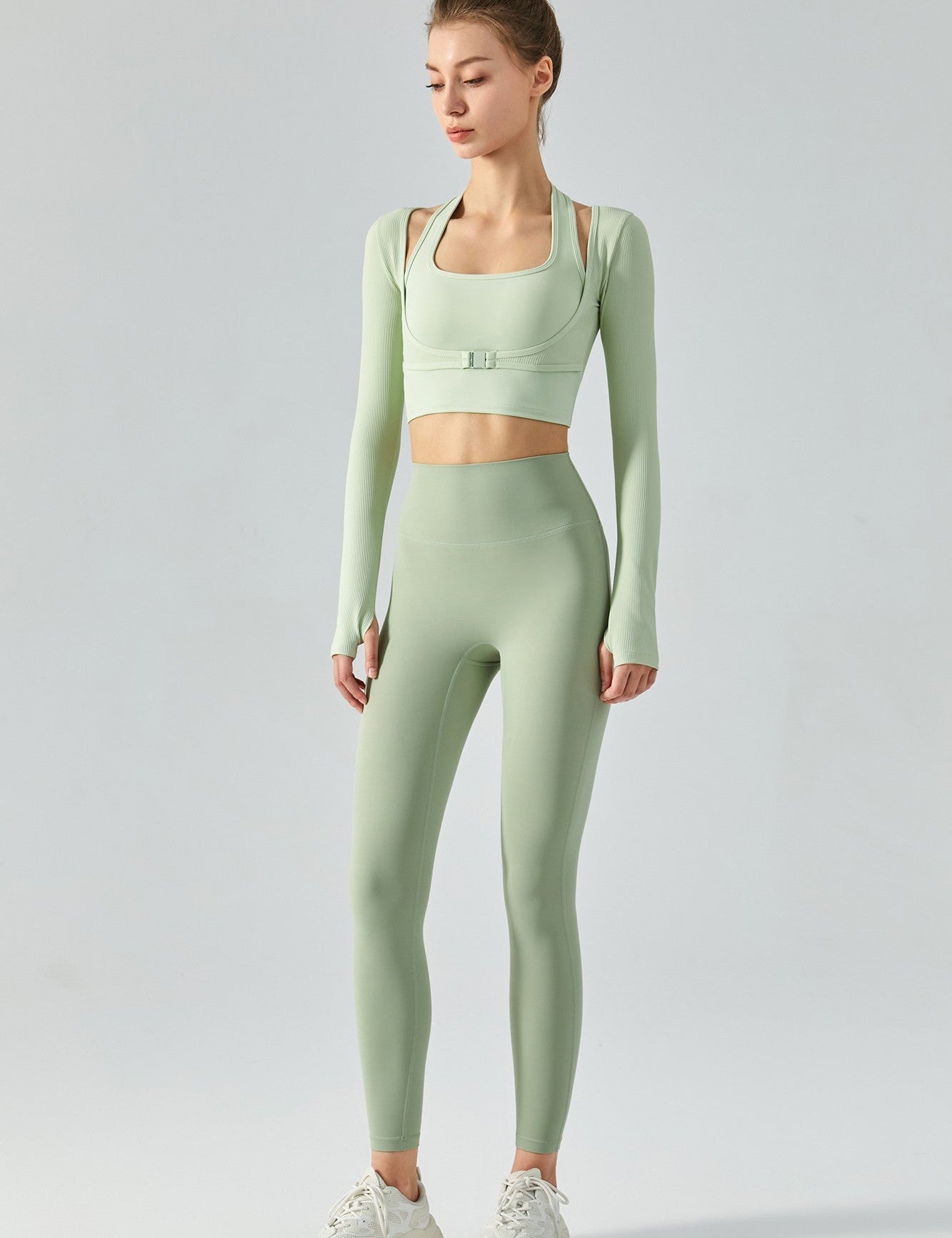 Ribbed Halter Crop Top & Leggings Activewear Set by bornfocus