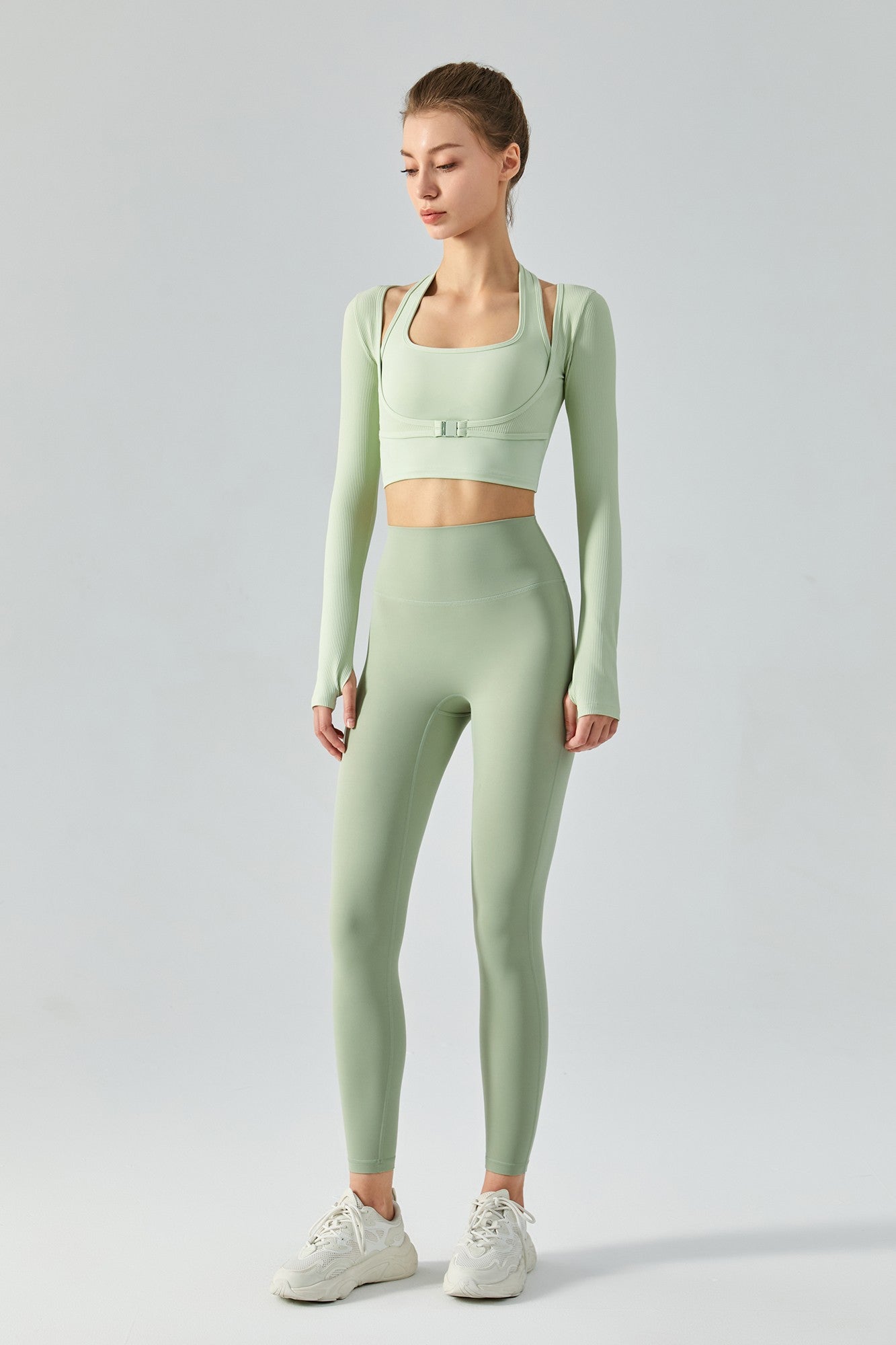 Ribbed Halter Crop Top & Leggings Activewear Set by bornfocus