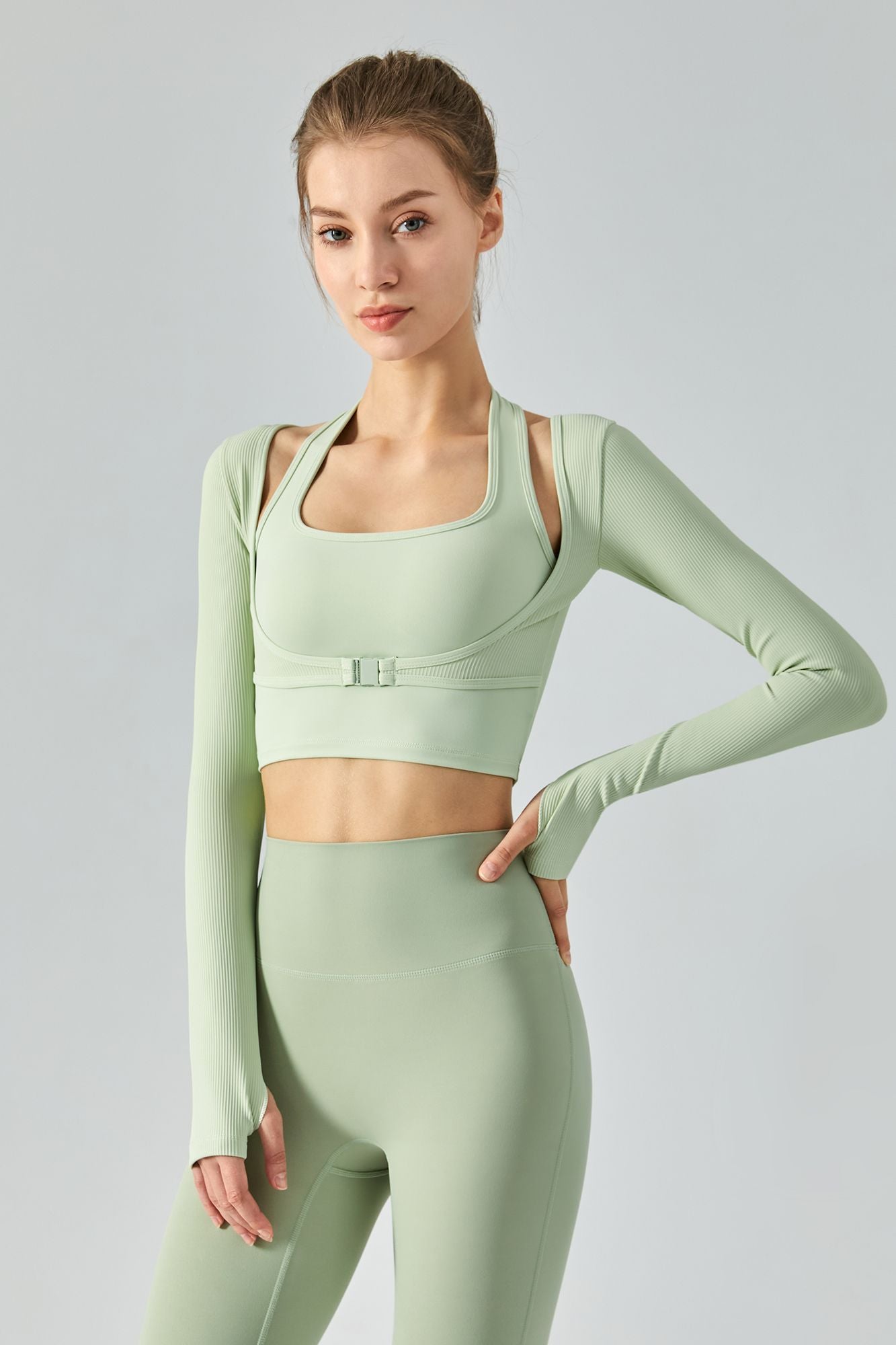 Ribbed Halter Crop Top & Leggings Activewear Set by bornfocus