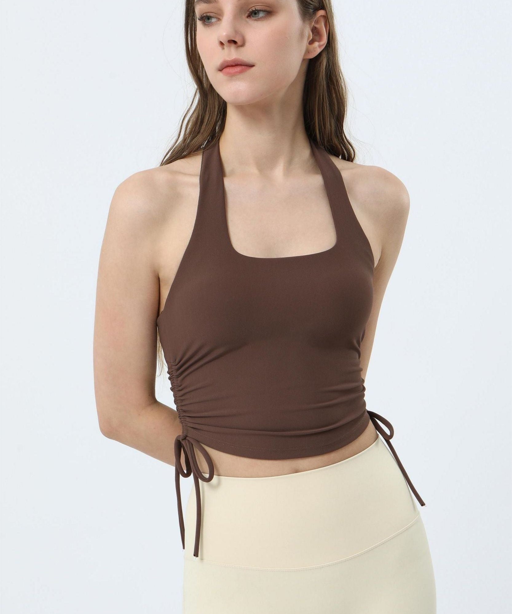 Ribbed Halter Neck Tank Tops by bornfocus