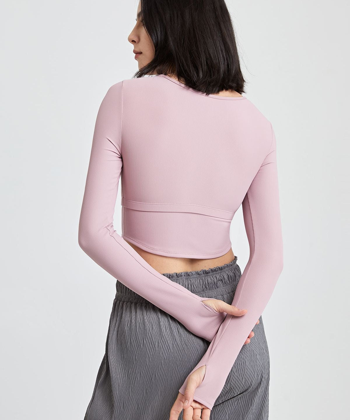 Ribbed Long Sleeve Crop Shirts with Built In Bra by bornfocus