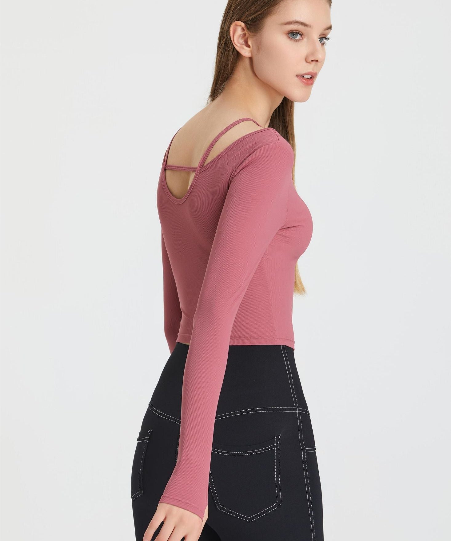 Ribbed Long Sleeve Top with Built-In Bra by bornfocus