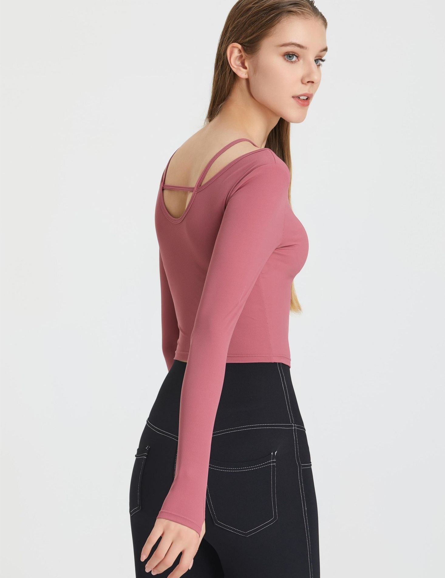 Ribbed Long Sleeve Top with Built-In Bra by bornfocus