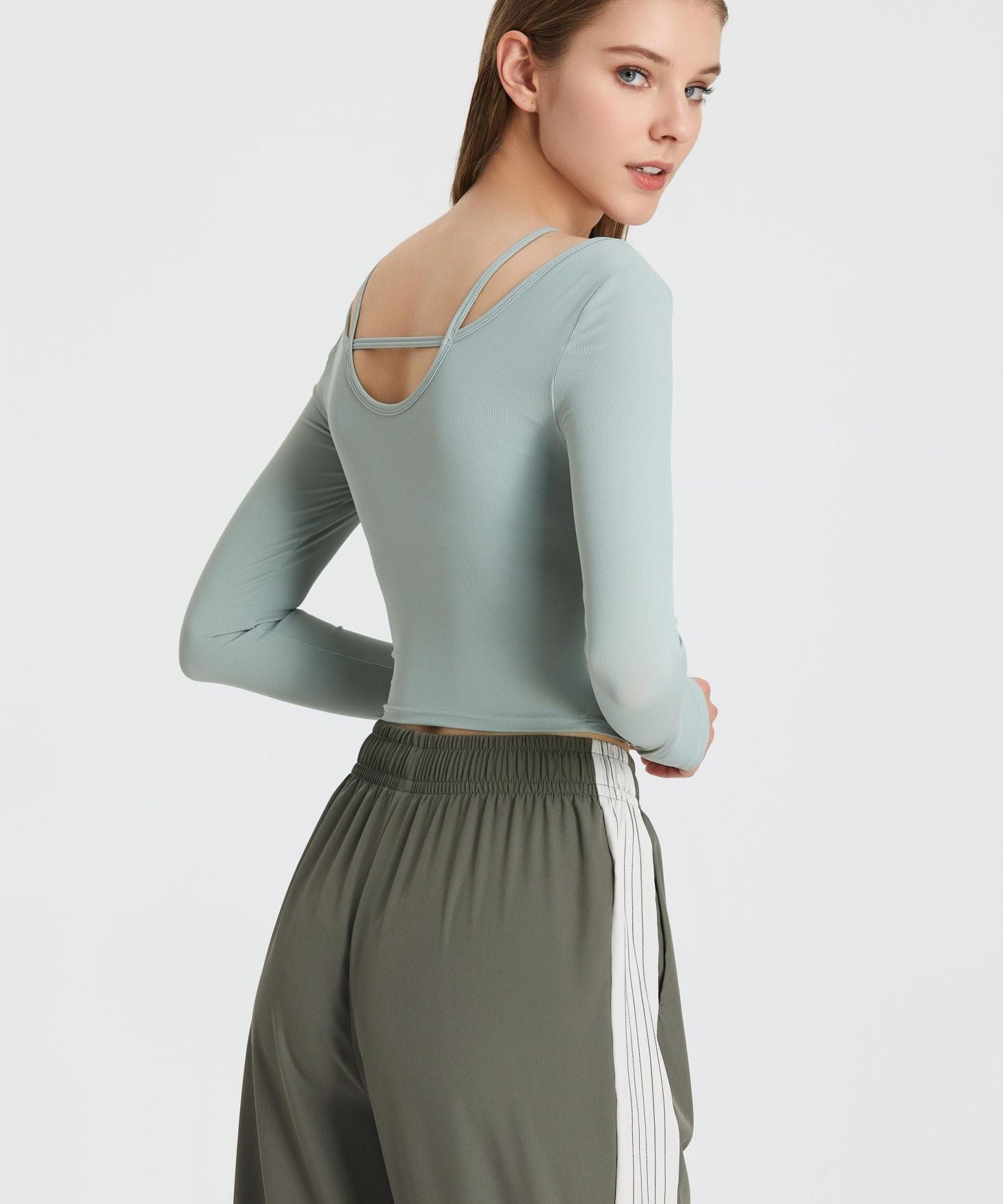 Ribbed Long Sleeve Top with Built-In Bra by bornfocus