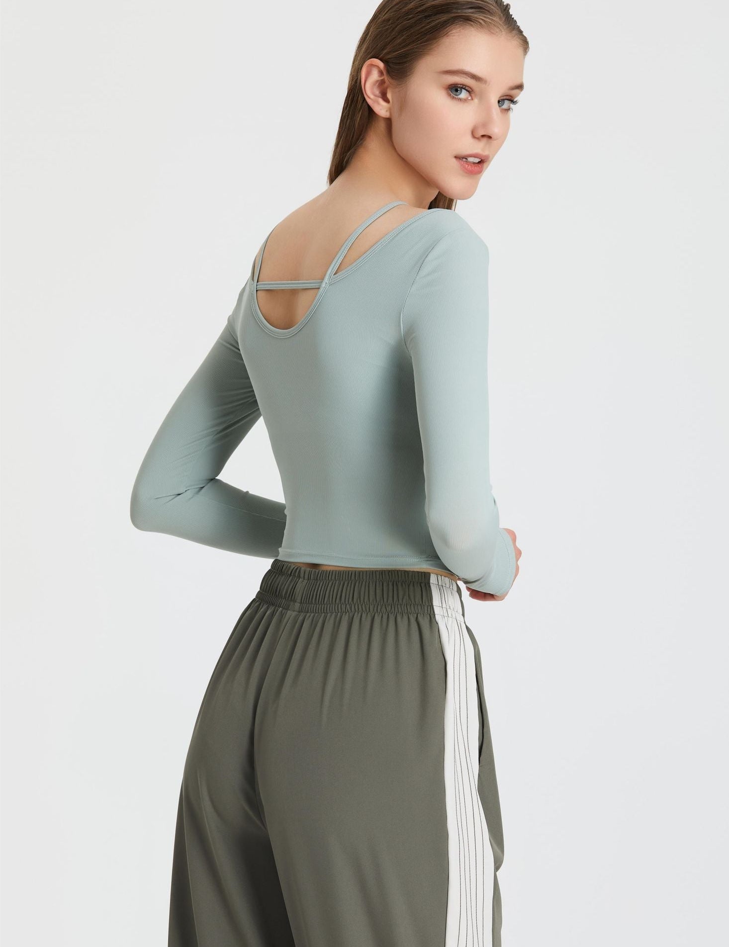 Ribbed Long Sleeve Top with Built-In Bra by bornfocus