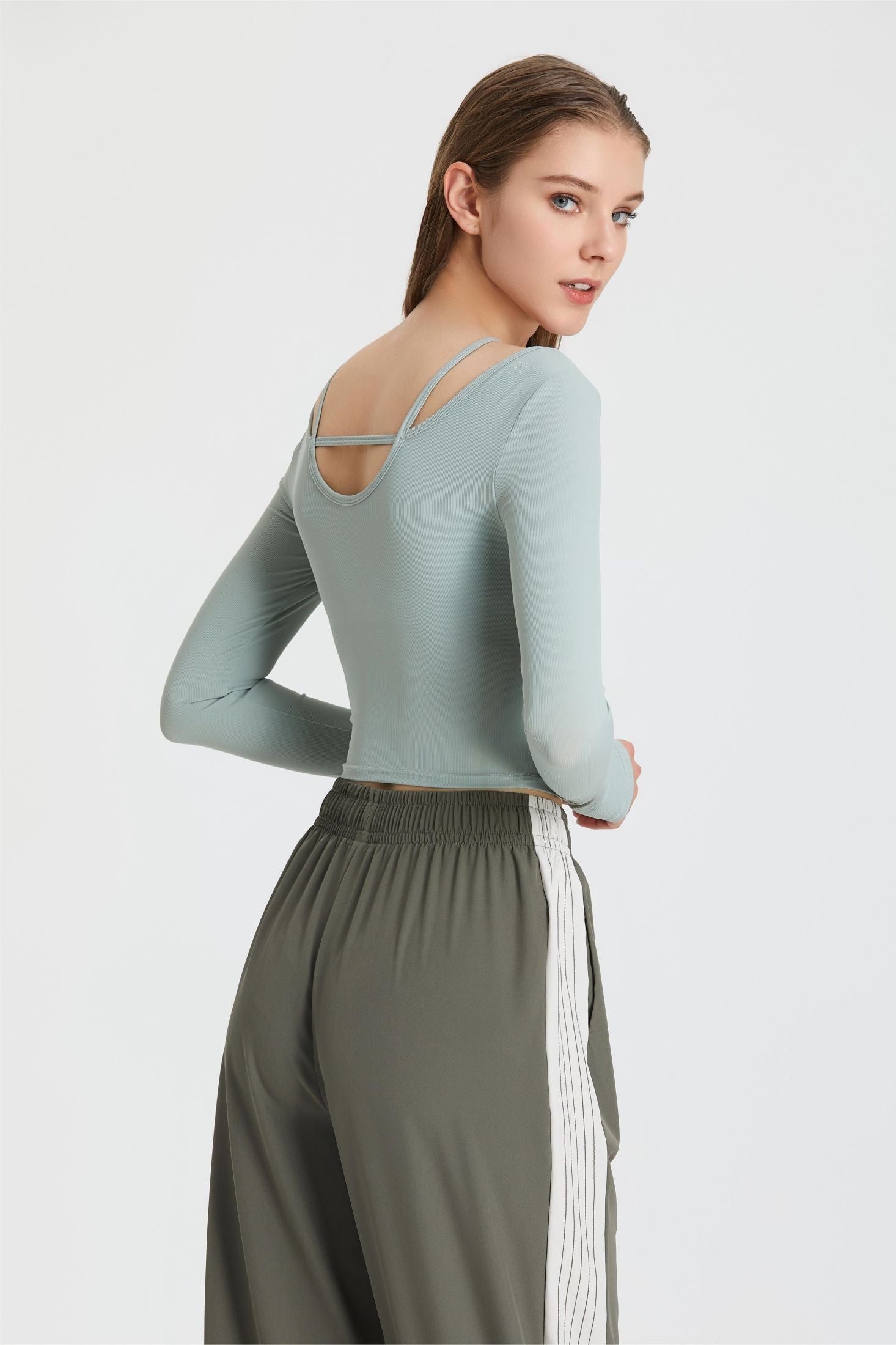 Ribbed Long Sleeve Top with Built-In Bra by bornfocus