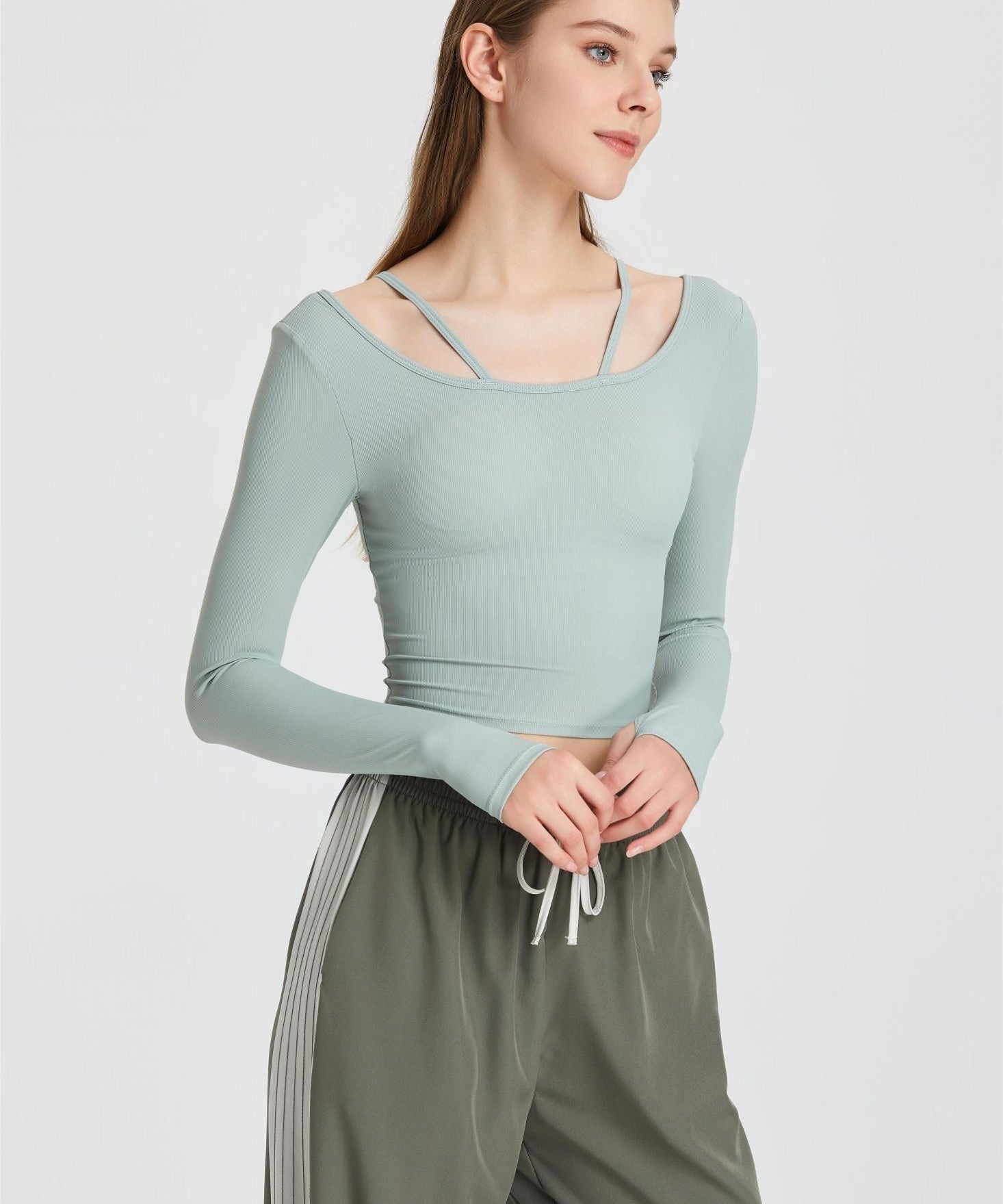 Ribbed Long Sleeve Top with Built-In Bra by bornfocus