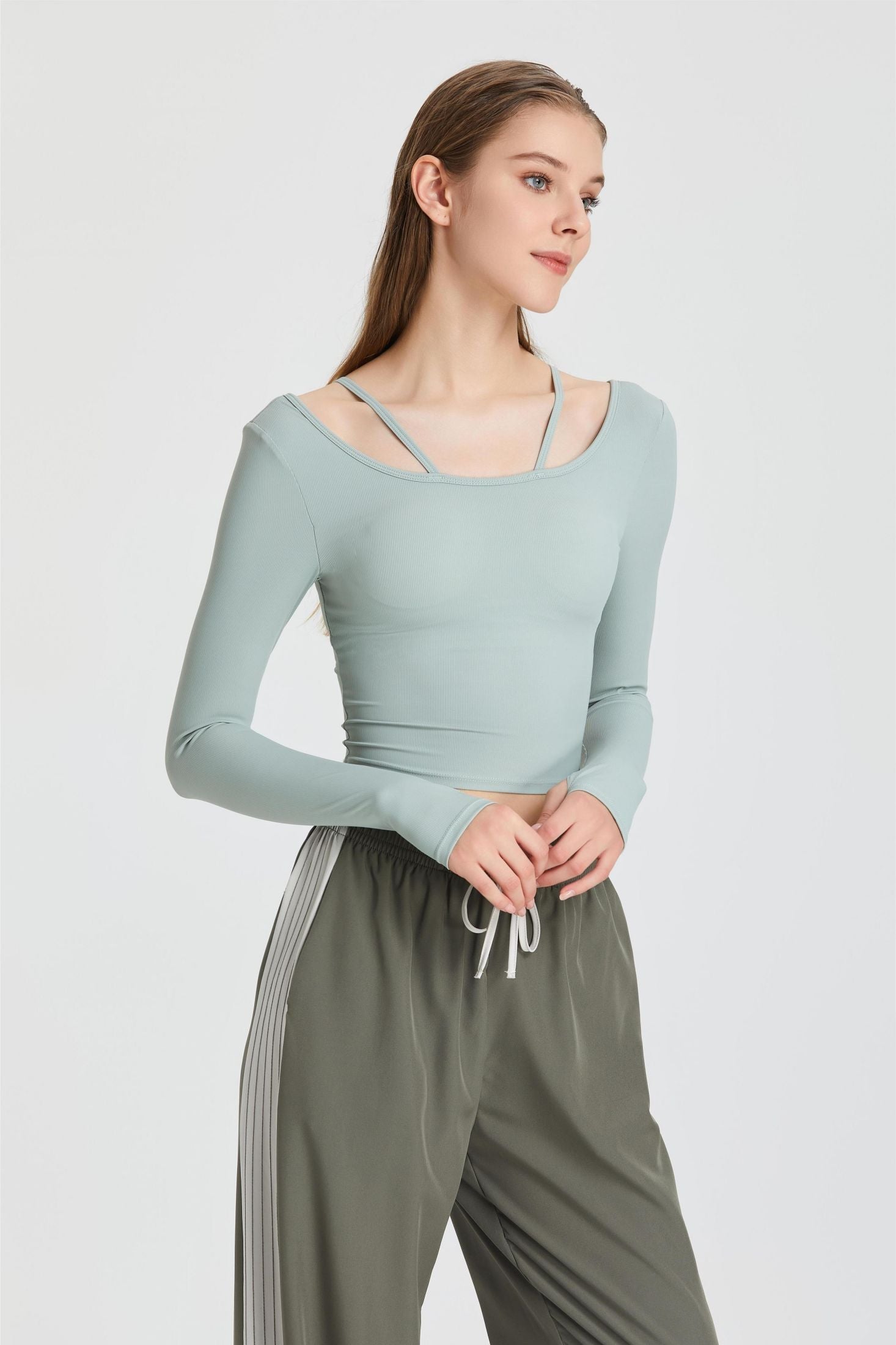 Ribbed Long Sleeve Top with Built-In Bra by bornfocus