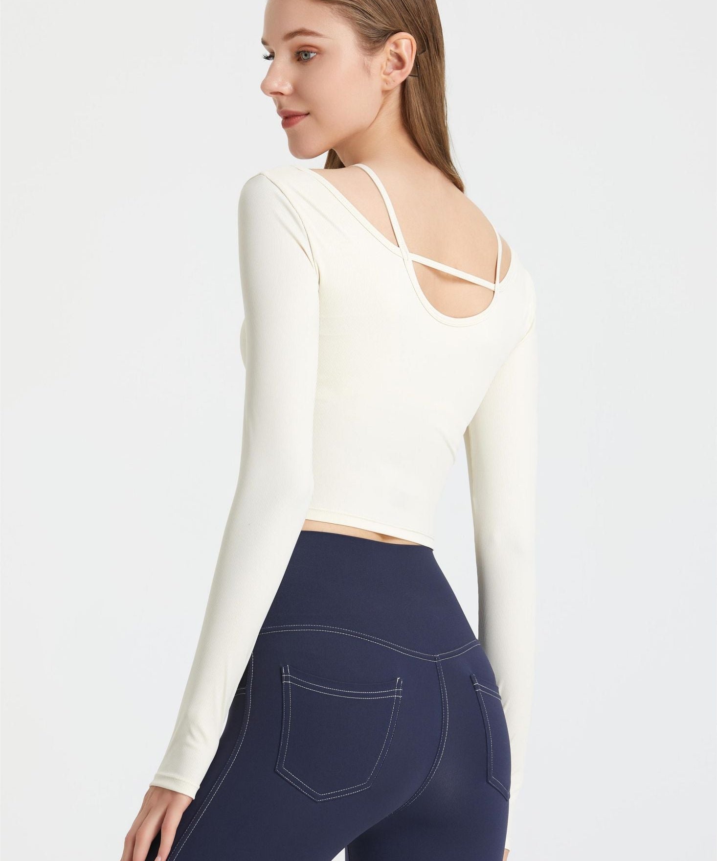 Ribbed Long Sleeve Top with Built-In Bra by bornfocus