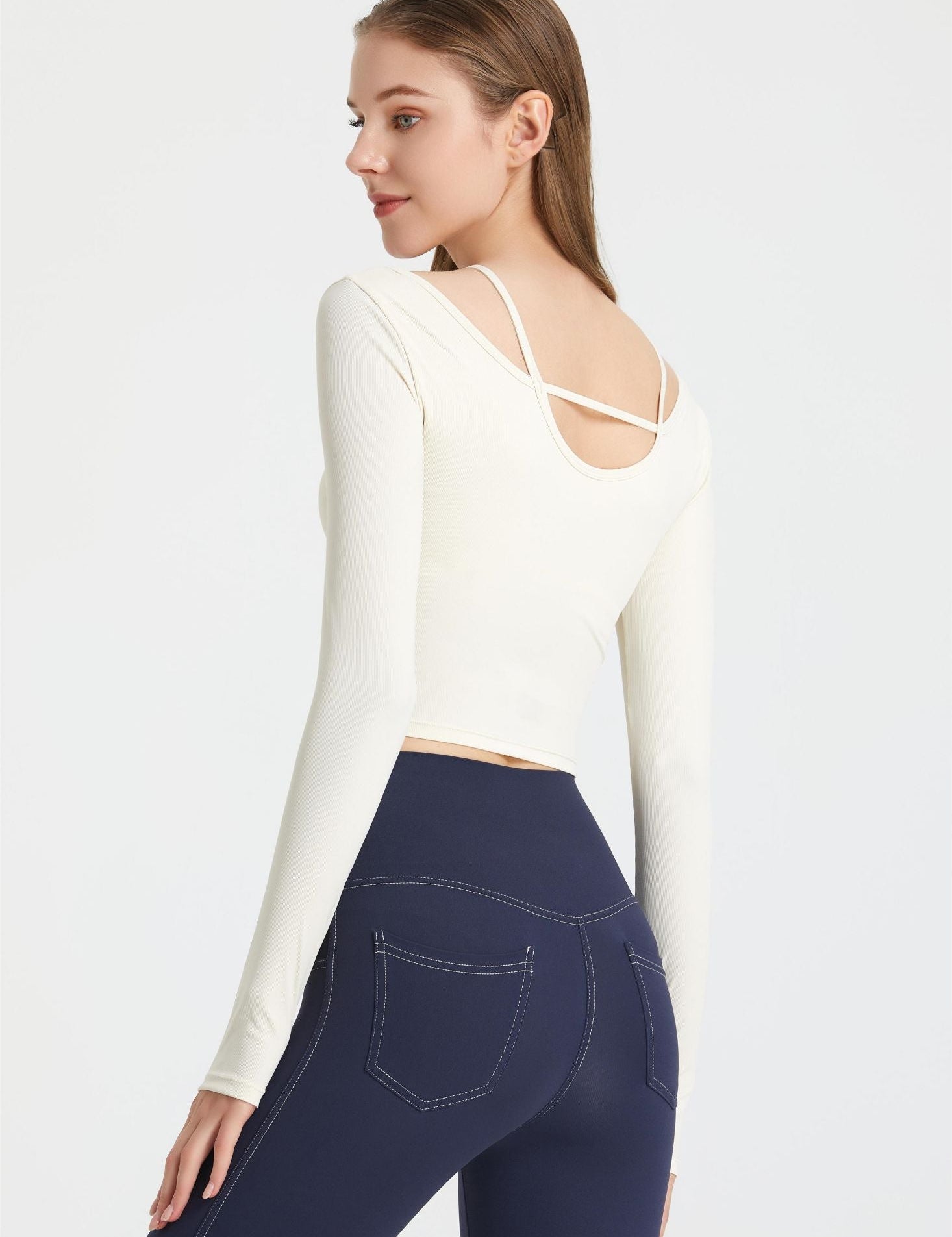 Ribbed Long Sleeve Top with Built-In Bra by bornfocus