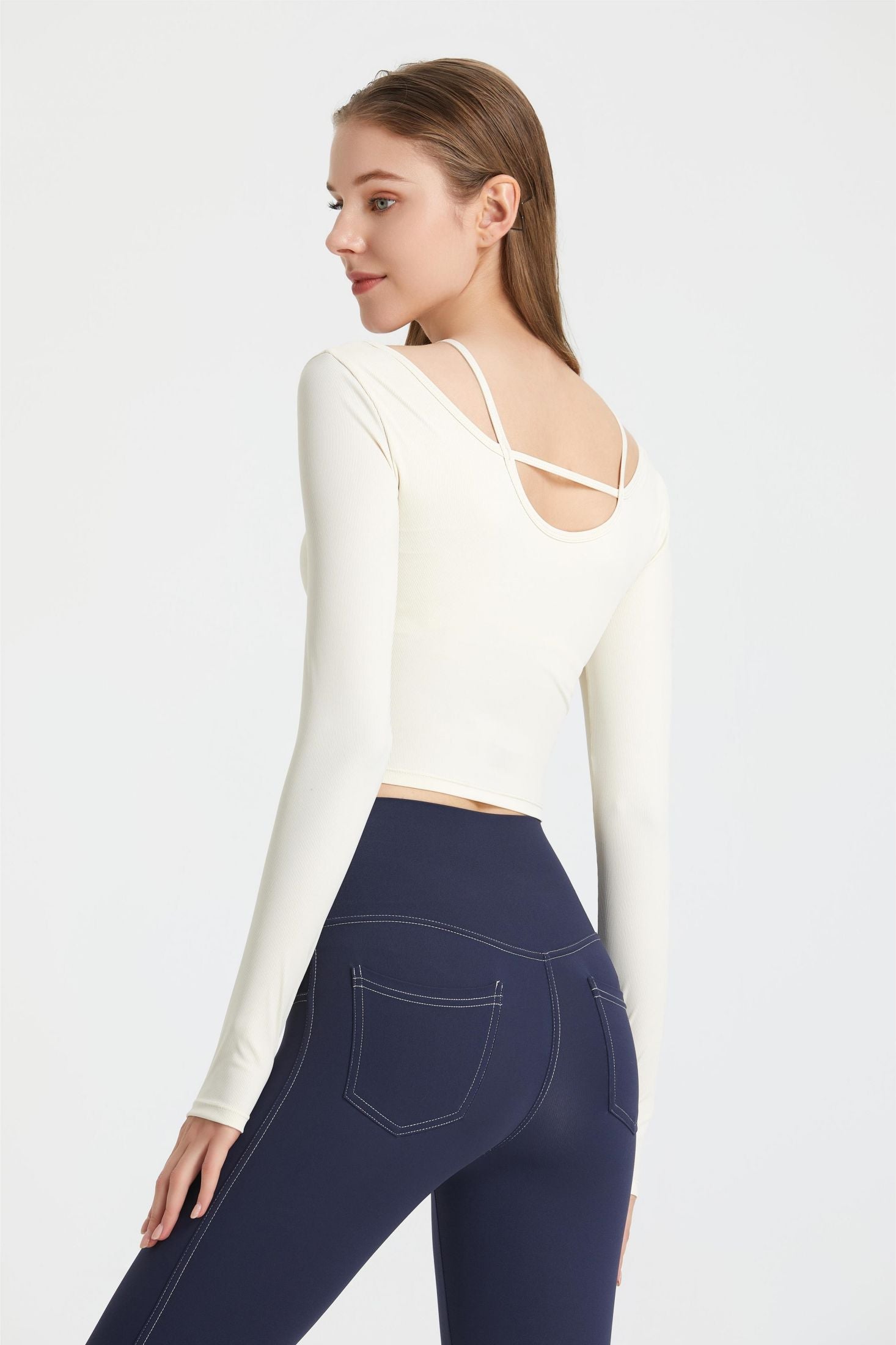 Ribbed Long Sleeve Top with Built-In Bra by bornfocus