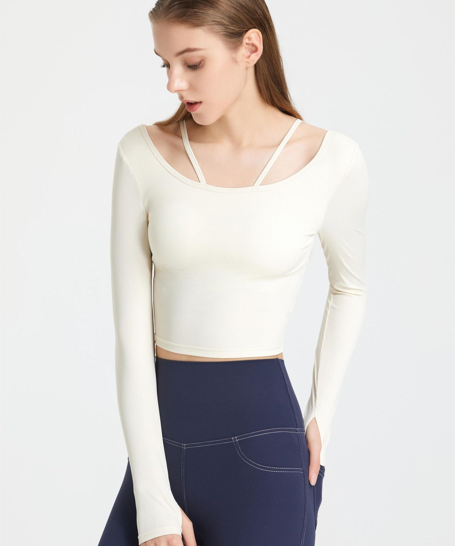 Ribbed Long Sleeve Top with Built-In Bra by bornfocus