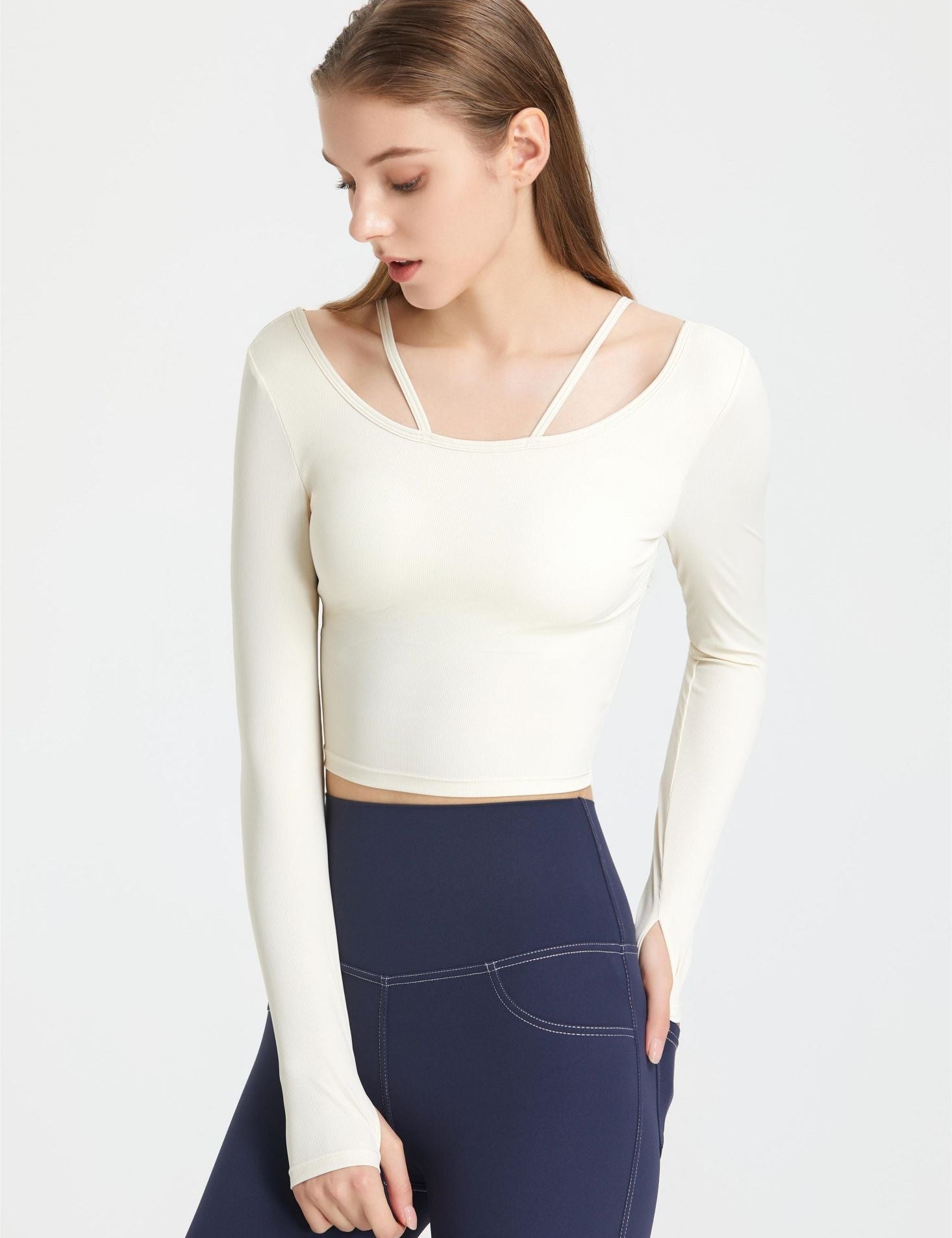 Ribbed Long Sleeve Top with Built-In Bra by bornfocus