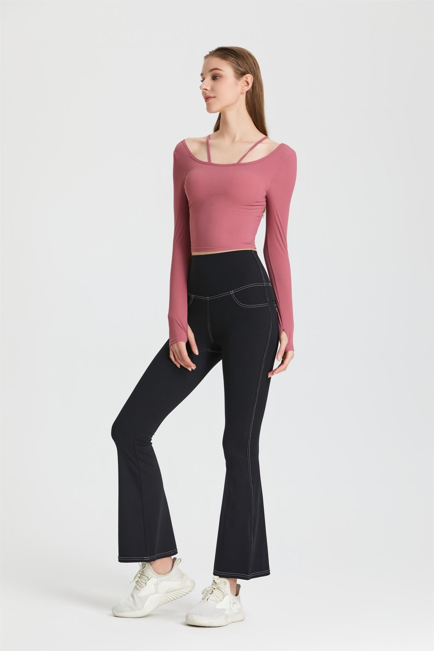 Ribbed Long Sleeve Top with Built-In Bra by bornfocus