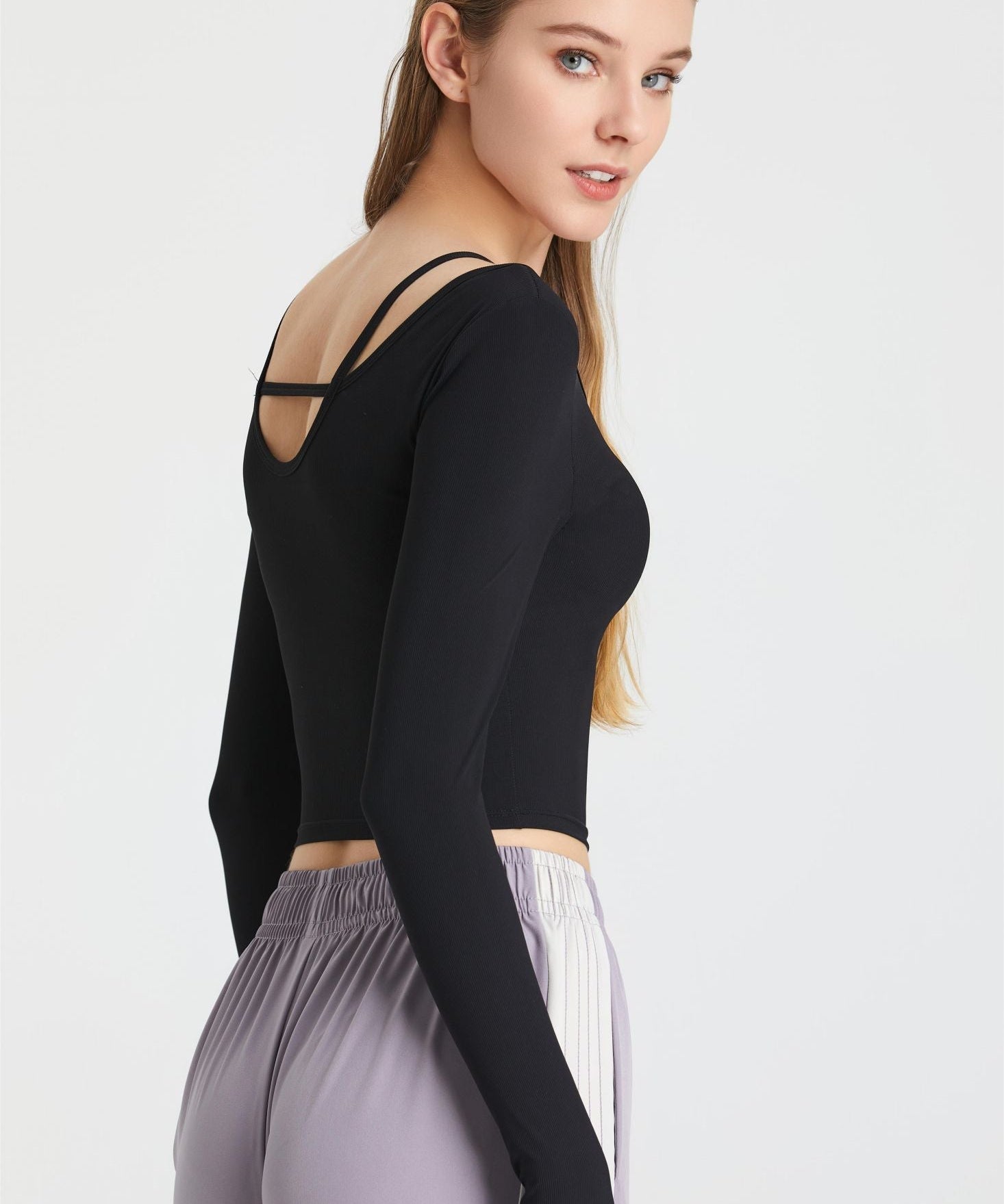 Ribbed Long Sleeve Top with Built-In Bra by bornfocus