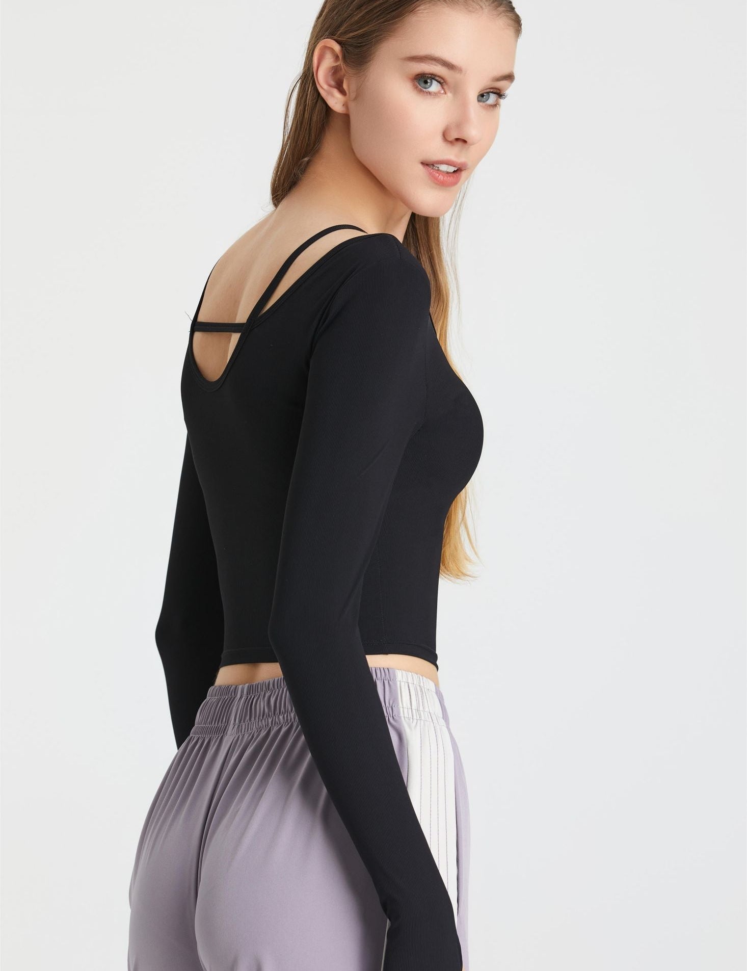 Ribbed Long Sleeve Top with Built-In Bra by bornfocus