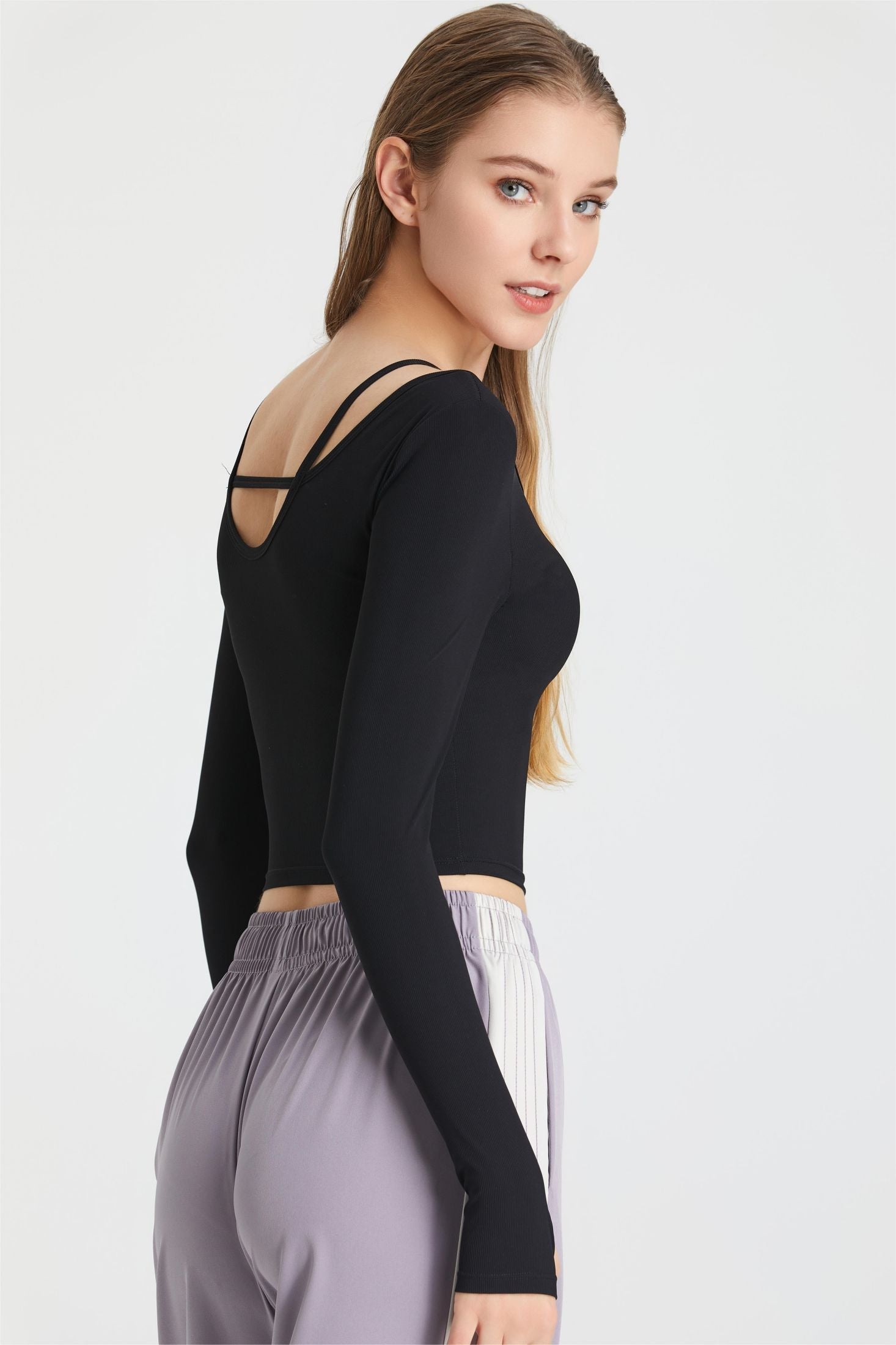 Ribbed Long Sleeve Top with Built-In Bra by bornfocus