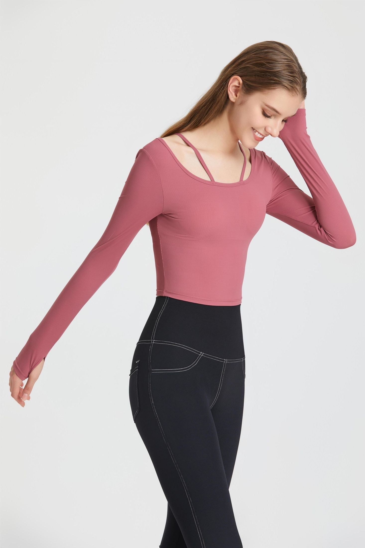 Ribbed Long Sleeve Top with Built-In Bra by bornfocus