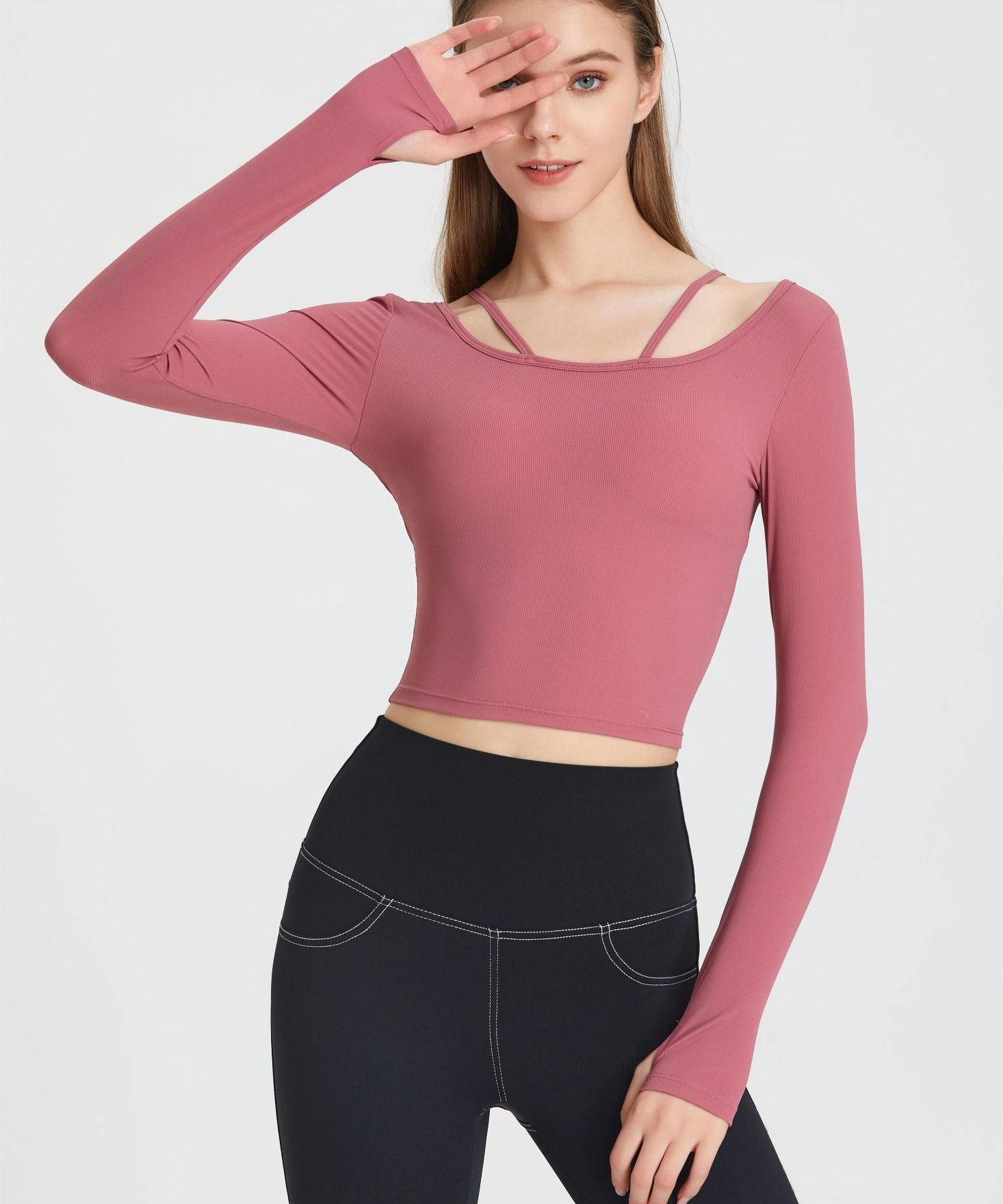 Ribbed Long Sleeve Top with Built-In Bra by bornfocus