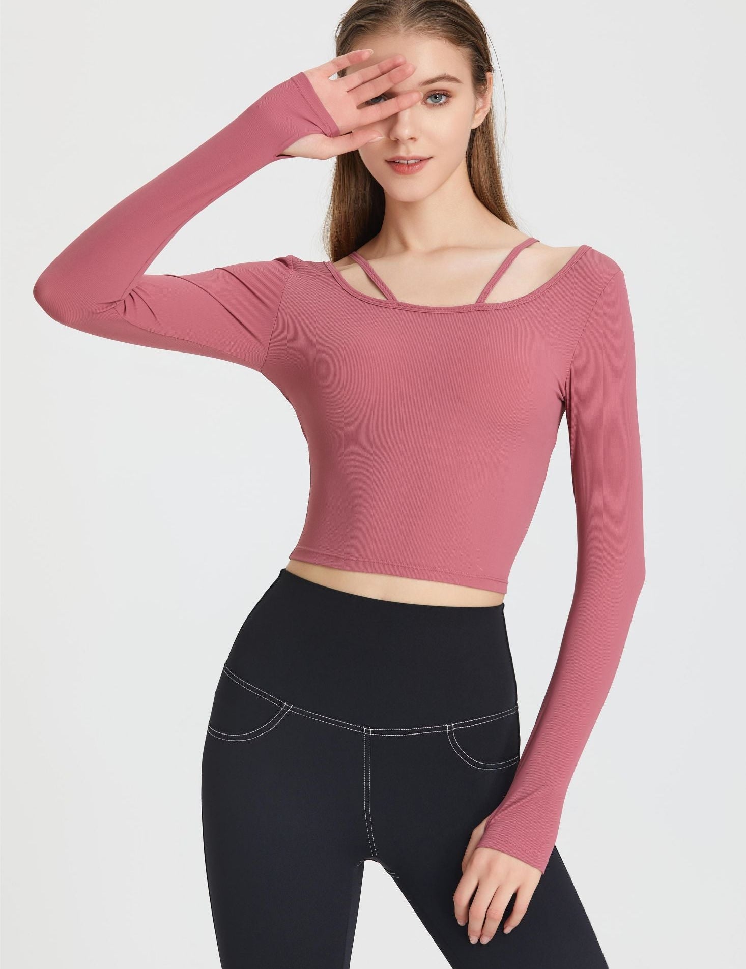 Ribbed Long Sleeve Top with Built-In Bra by bornfocus