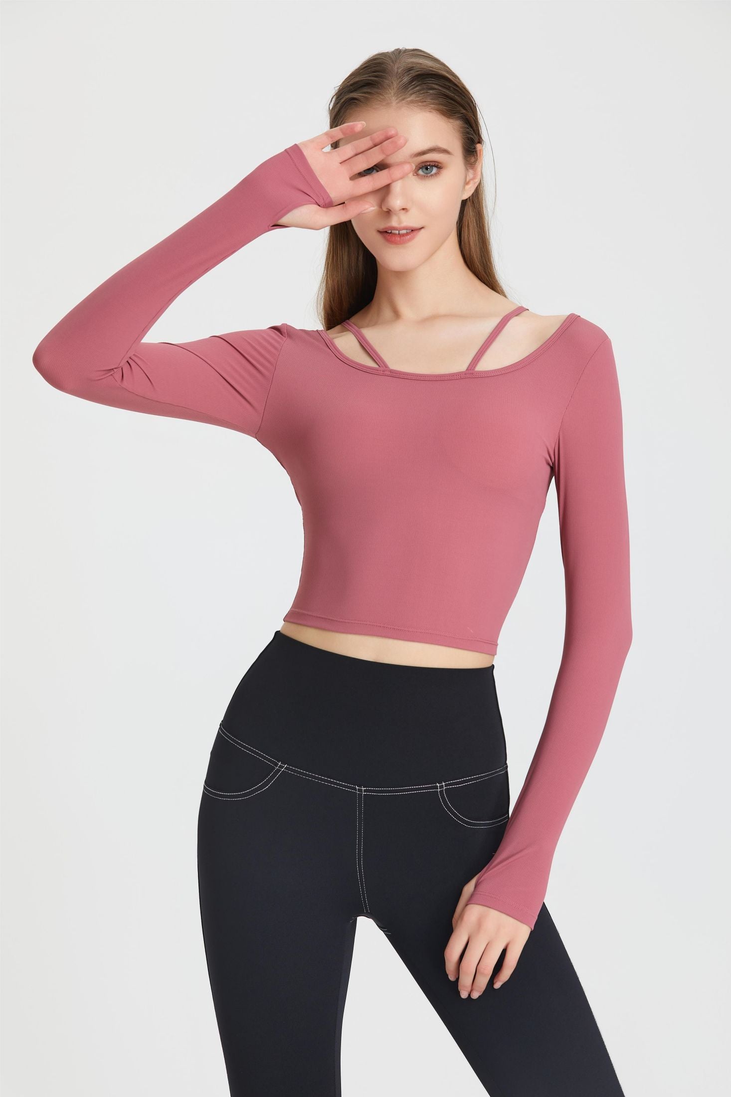 Ribbed Long Sleeve Top with Built-In Bra by bornfocus