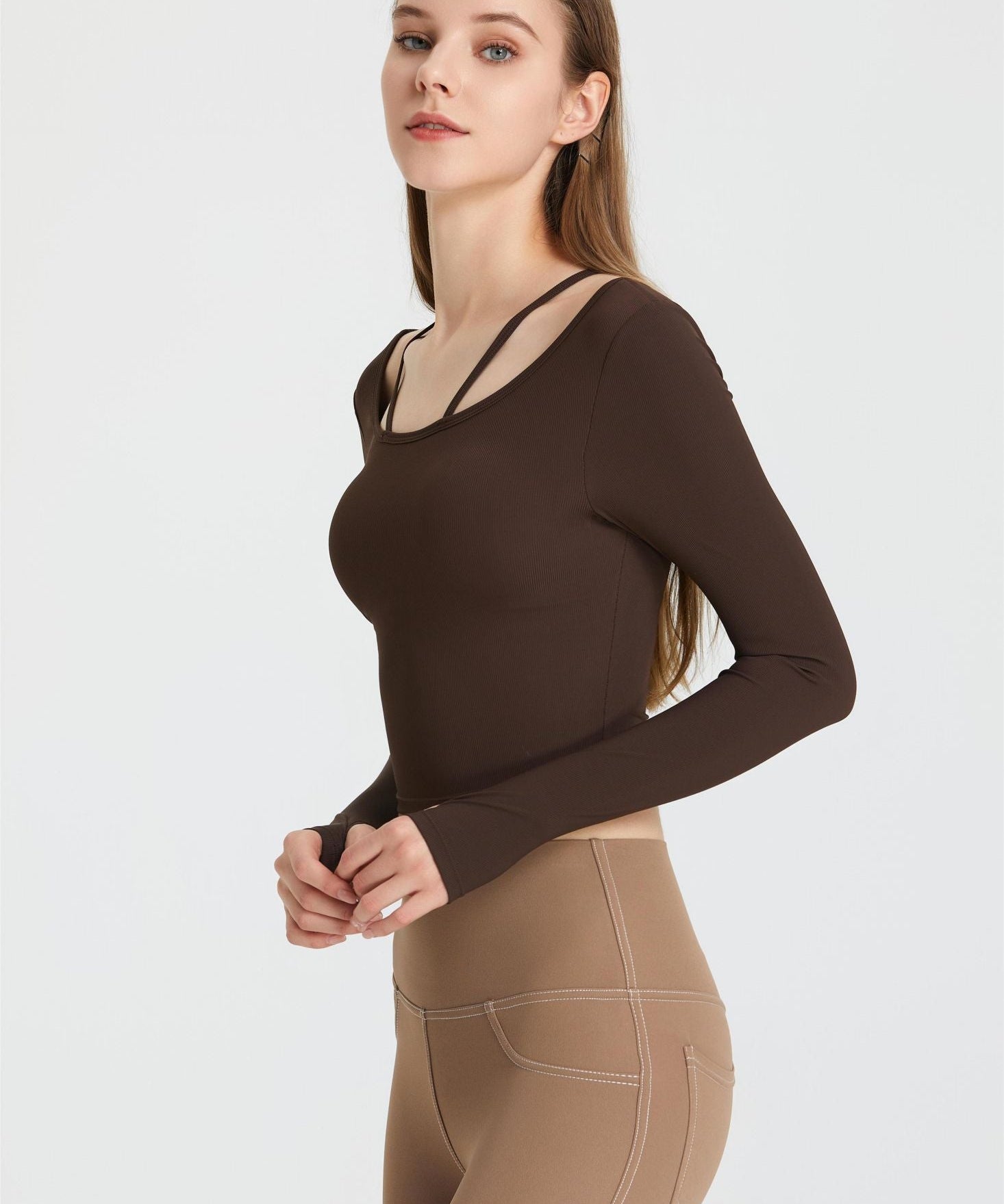 Ribbed Long Sleeve Top with Built-In Bra by bornfocus