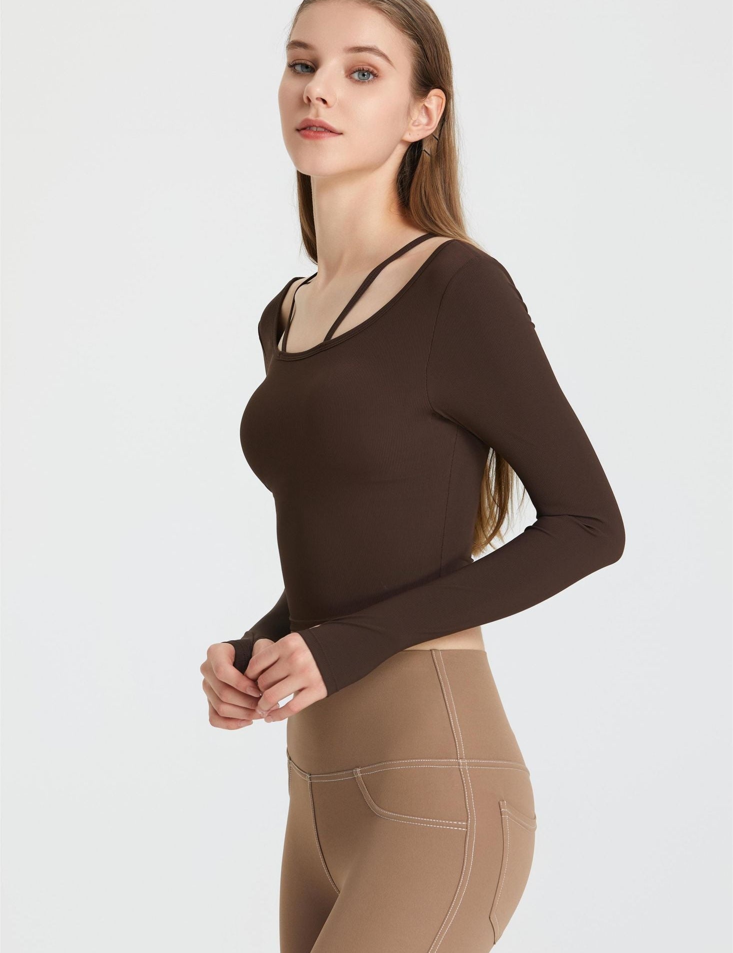 Ribbed Long Sleeve Top with Built-In Bra by bornfocus