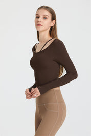 Ribbed Long Sleeve Top with Built-In Bra by bornfocus