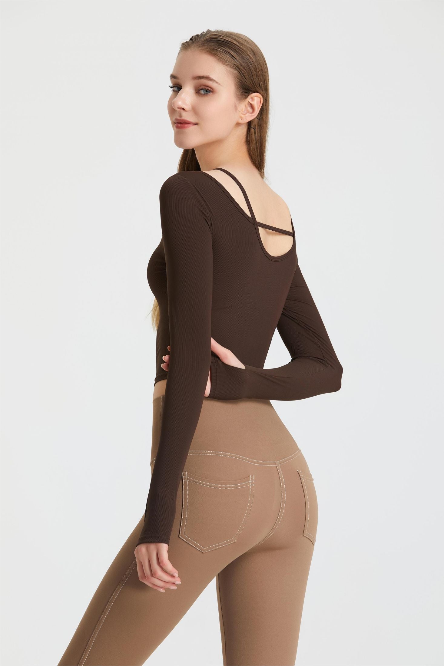 Ribbed Long Sleeve Top with Built-In Bra by bornfocus