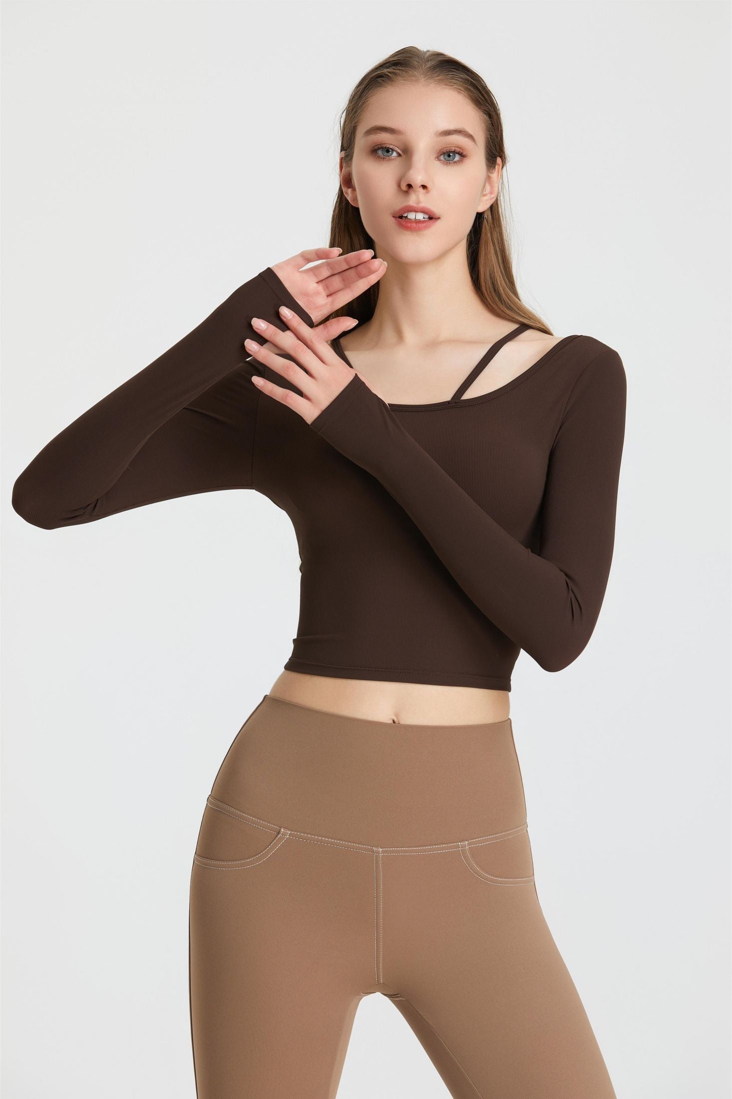 Ribbed Long Sleeve Top with Built-In Bra by bornfocus