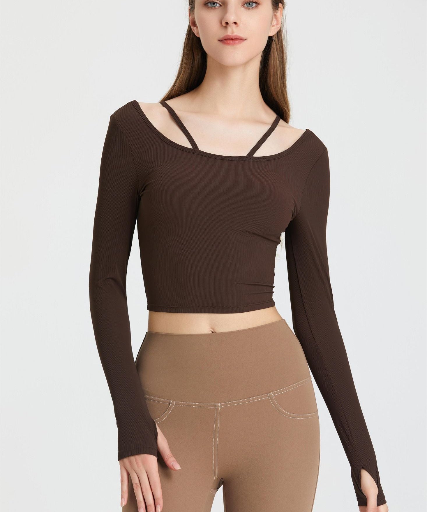 Ribbed Long Sleeve Top with Built-In Bra by bornfocus