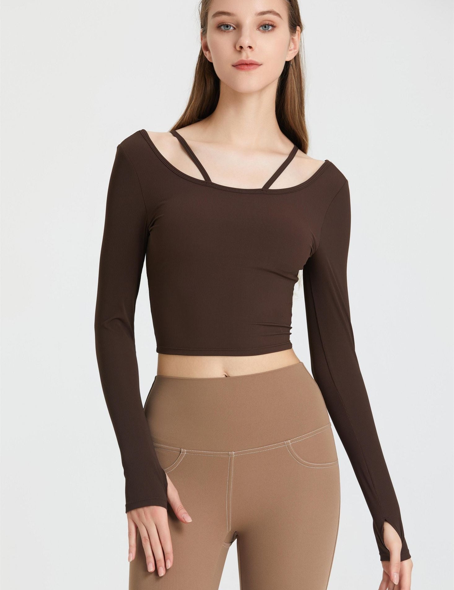 Ribbed Long Sleeve Top with Built-In Bra by bornfocus