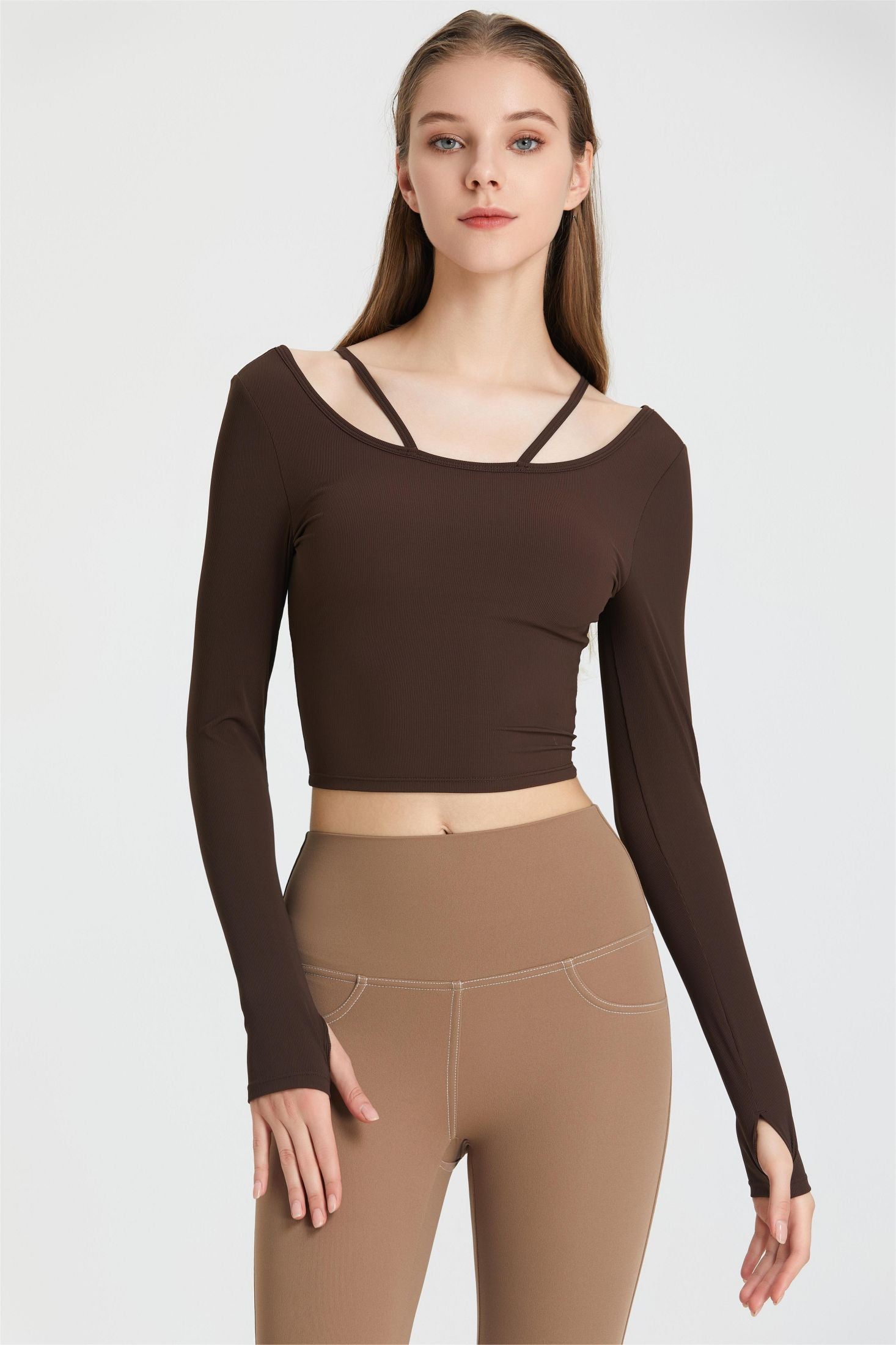 Ribbed Long Sleeve Top with Built-In Bra by bornfocus