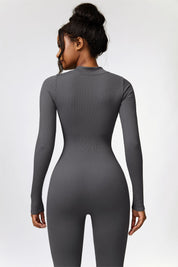 ZipFlex Ribbed Long-Sleeve Active Jumpsuit by bornfocus