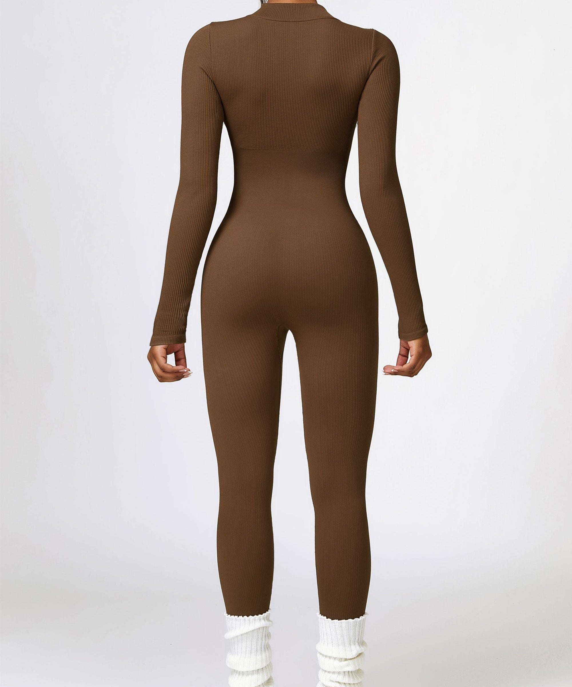 ZipFlex Ribbed Long-Sleeve Active Jumpsuit by bornfocus