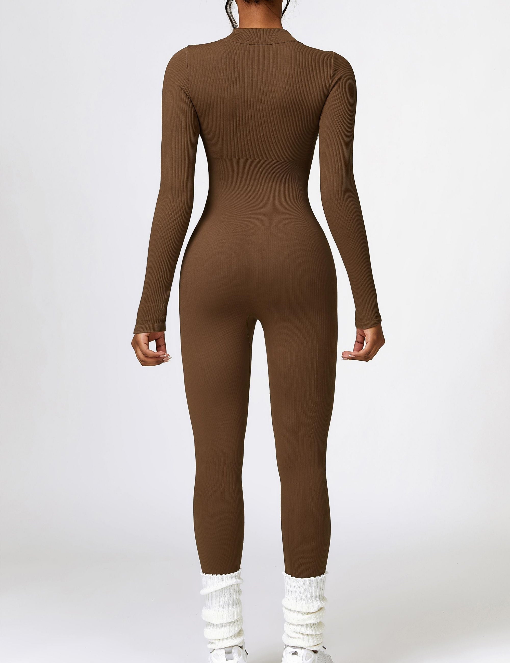 ZipFlex Ribbed Long-Sleeve Active Jumpsuit by bornfocus