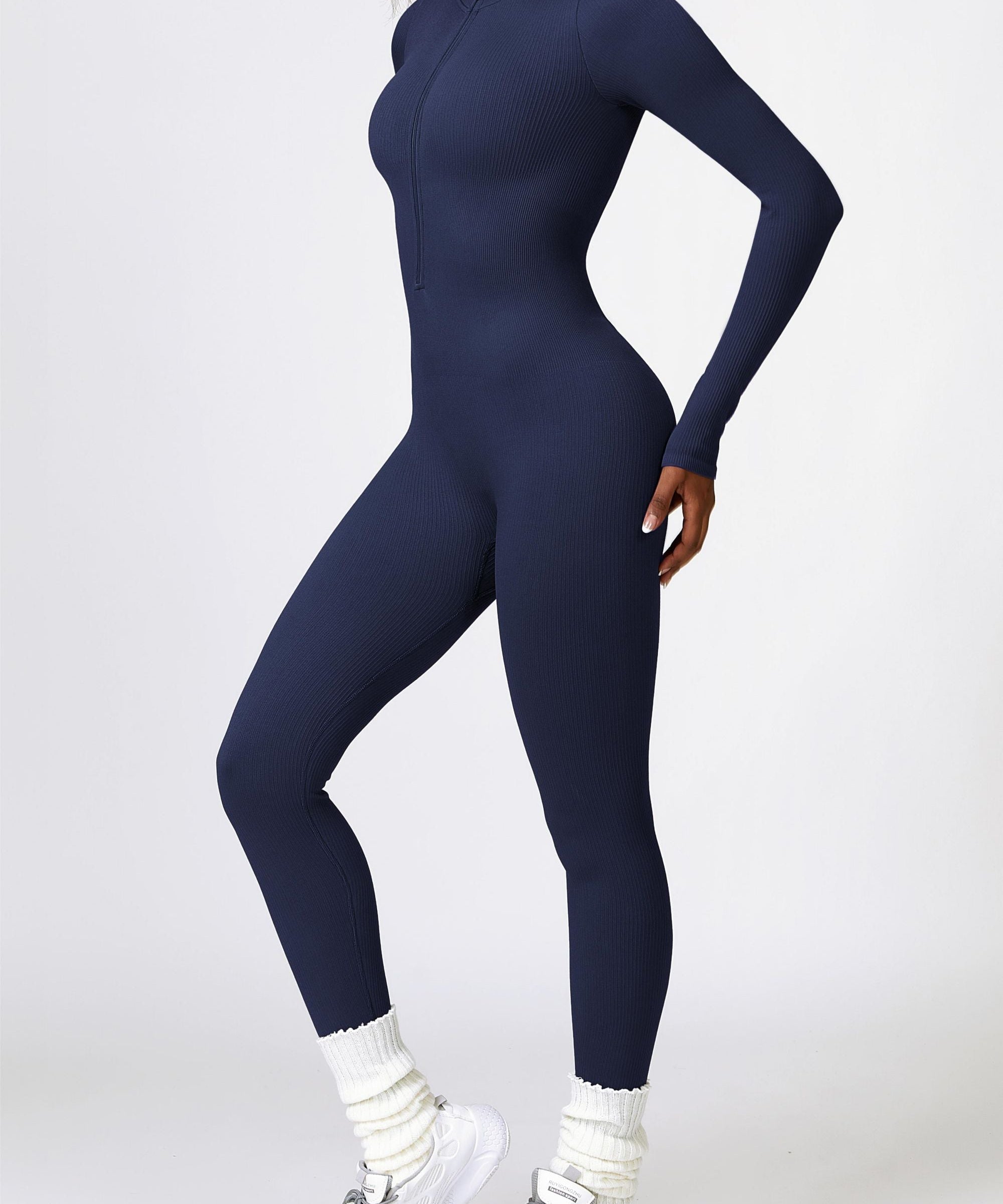 ZipFlex Ribbed Long-Sleeve Active Jumpsuit by bornfocus