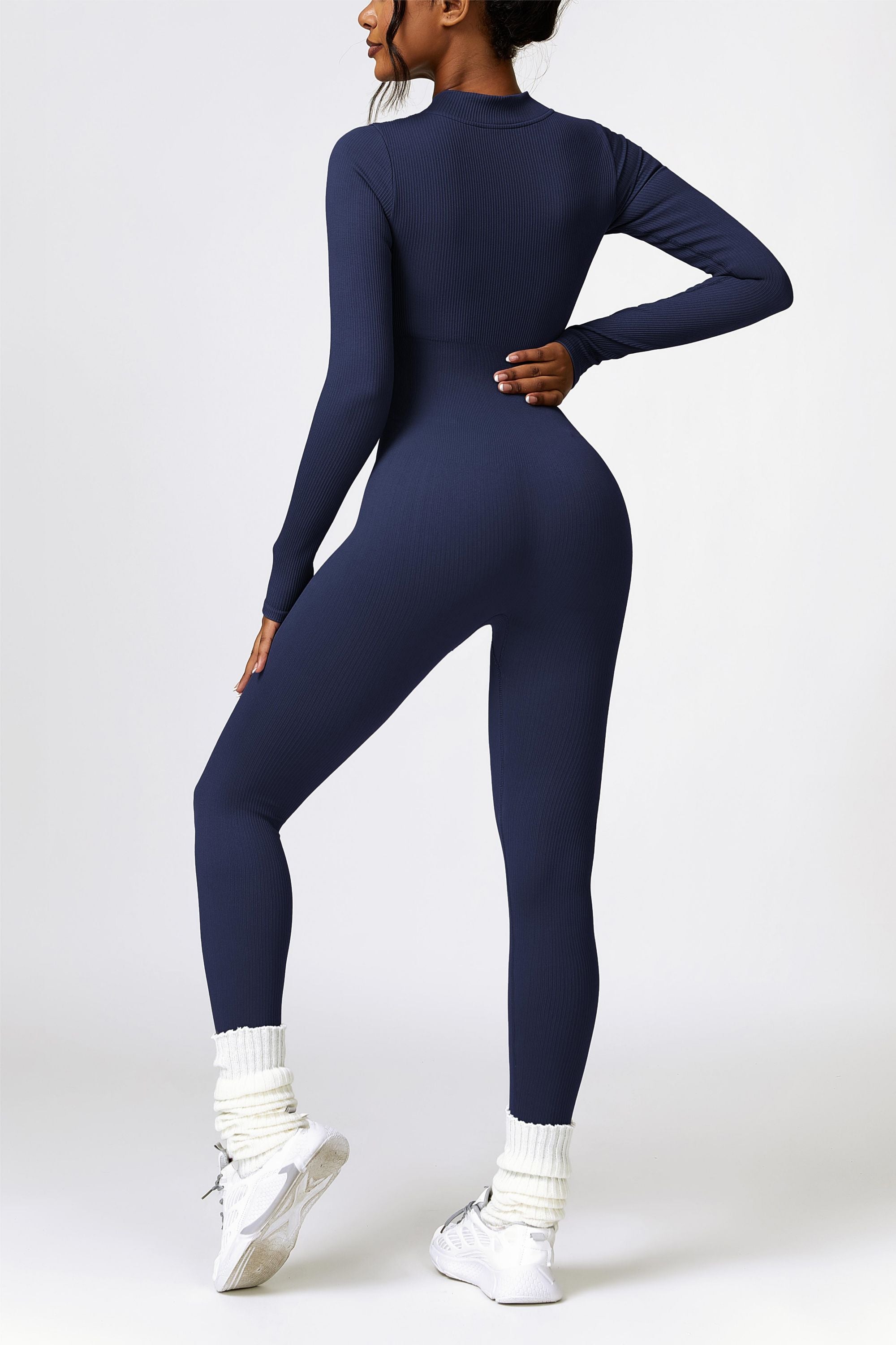 ZipFlex Ribbed Long-Sleeve Active Jumpsuit by bornfocus