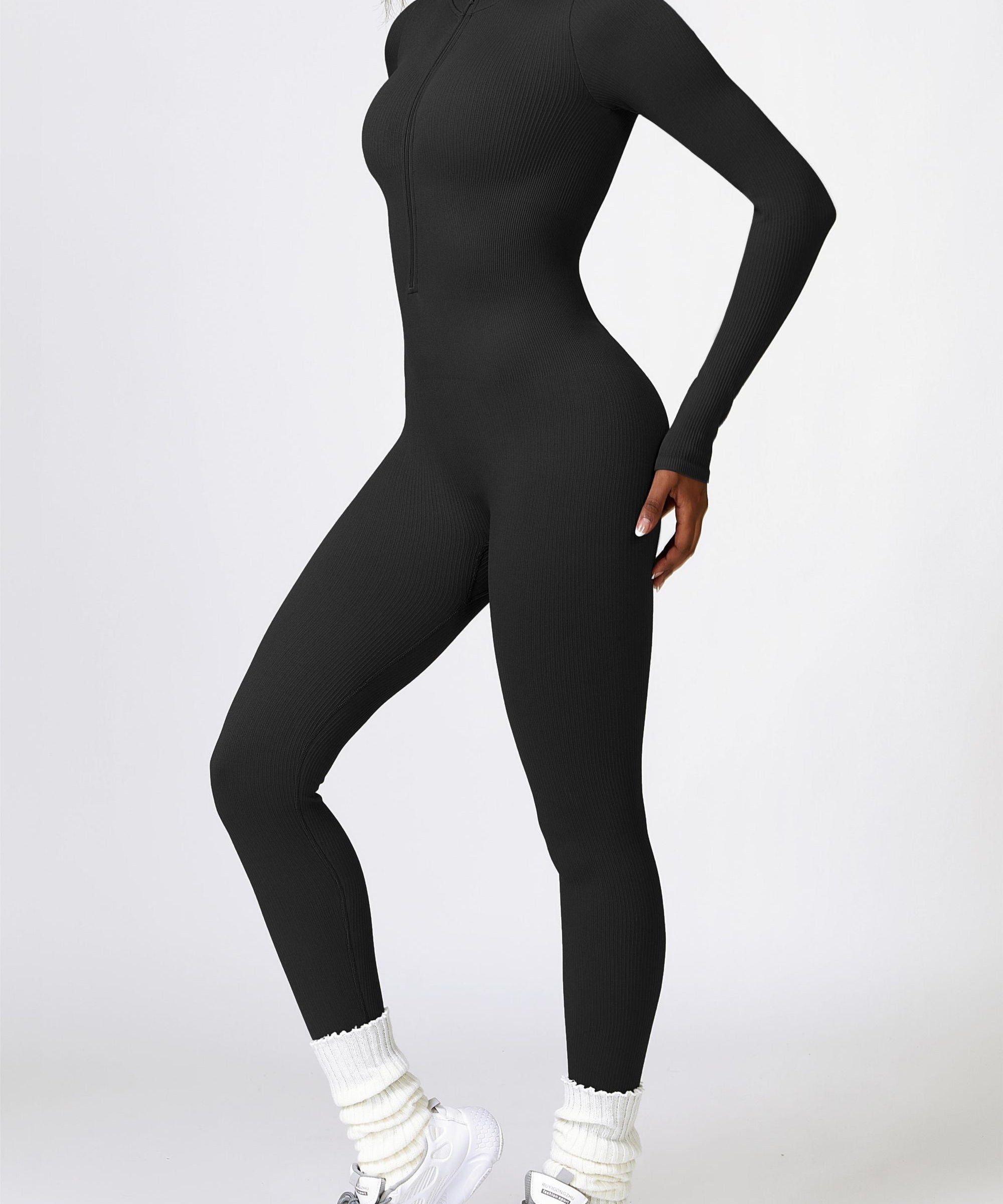 ZipFlex Ribbed Long-Sleeve Active Jumpsuit by bornfocus