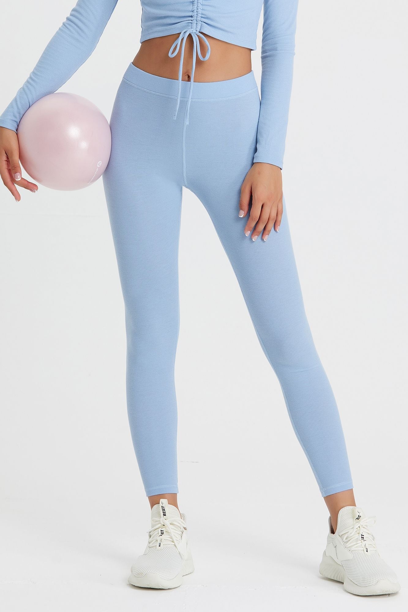 Ribbed Mid-Waist Workout Leggings by bornfocus